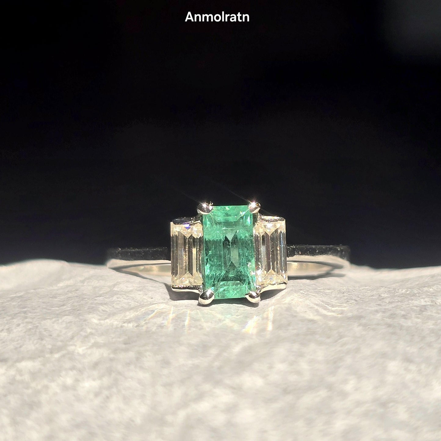 Natural Emerald Baguette Ring Vivid Green Emerald Wedding Engagement Ring Gift For Her Emerald Octagon Baguette Diamond Dainty Stacking Ring