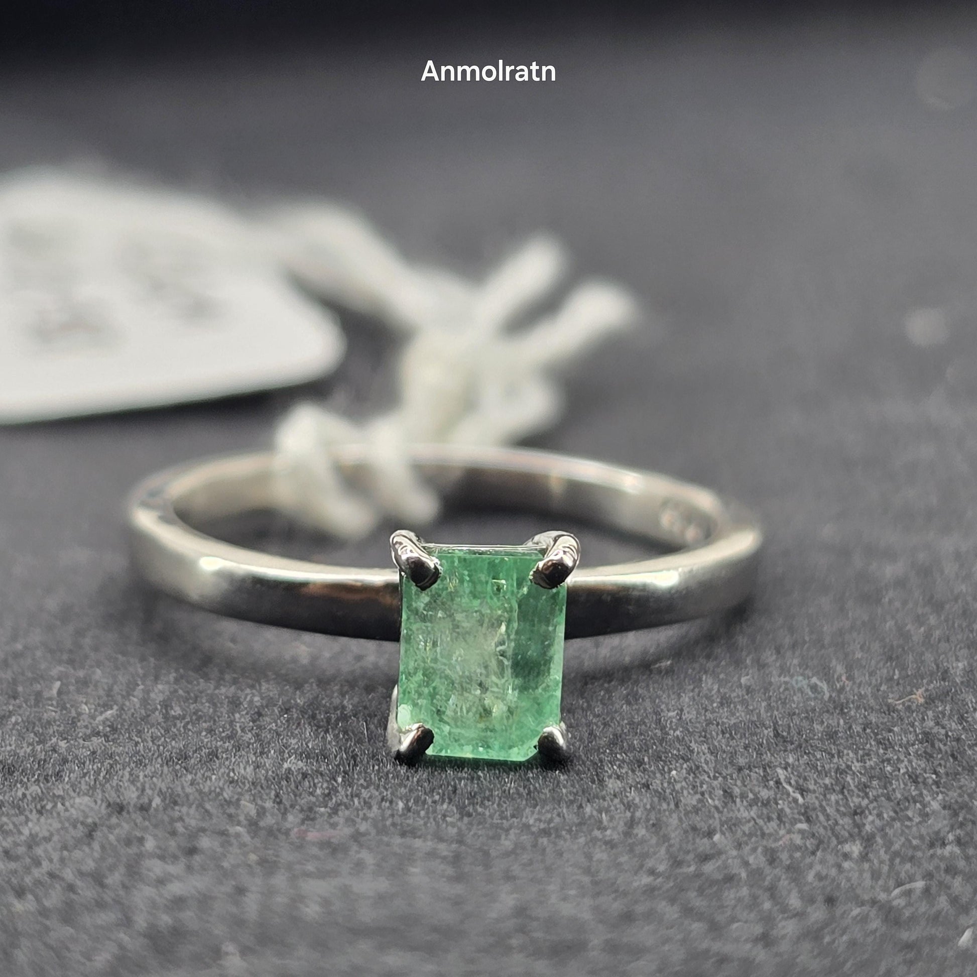 Colombian Emerald Octagon Dainty Solitaire Silver Ring, 0.98Ct Bright Green Tiny Emerald Cut Emerald Birthstone Ring, Certified Emerald Ring