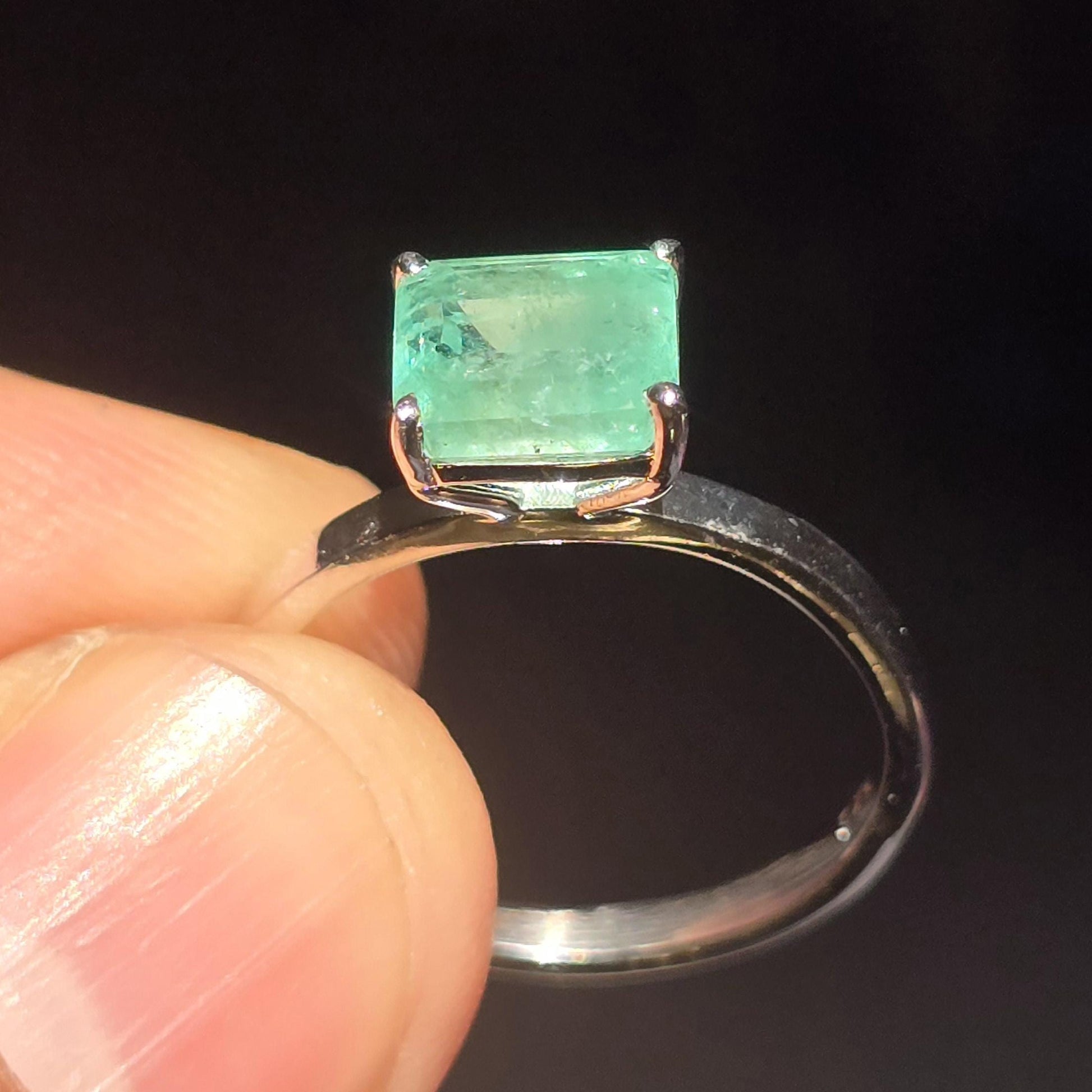 Natural Colombian Emerald Octagon Solitaire Ring, 1.81CT Certified Emerald East West Dainty Ring, Forest Green Emerald Birthstone Ring Gift