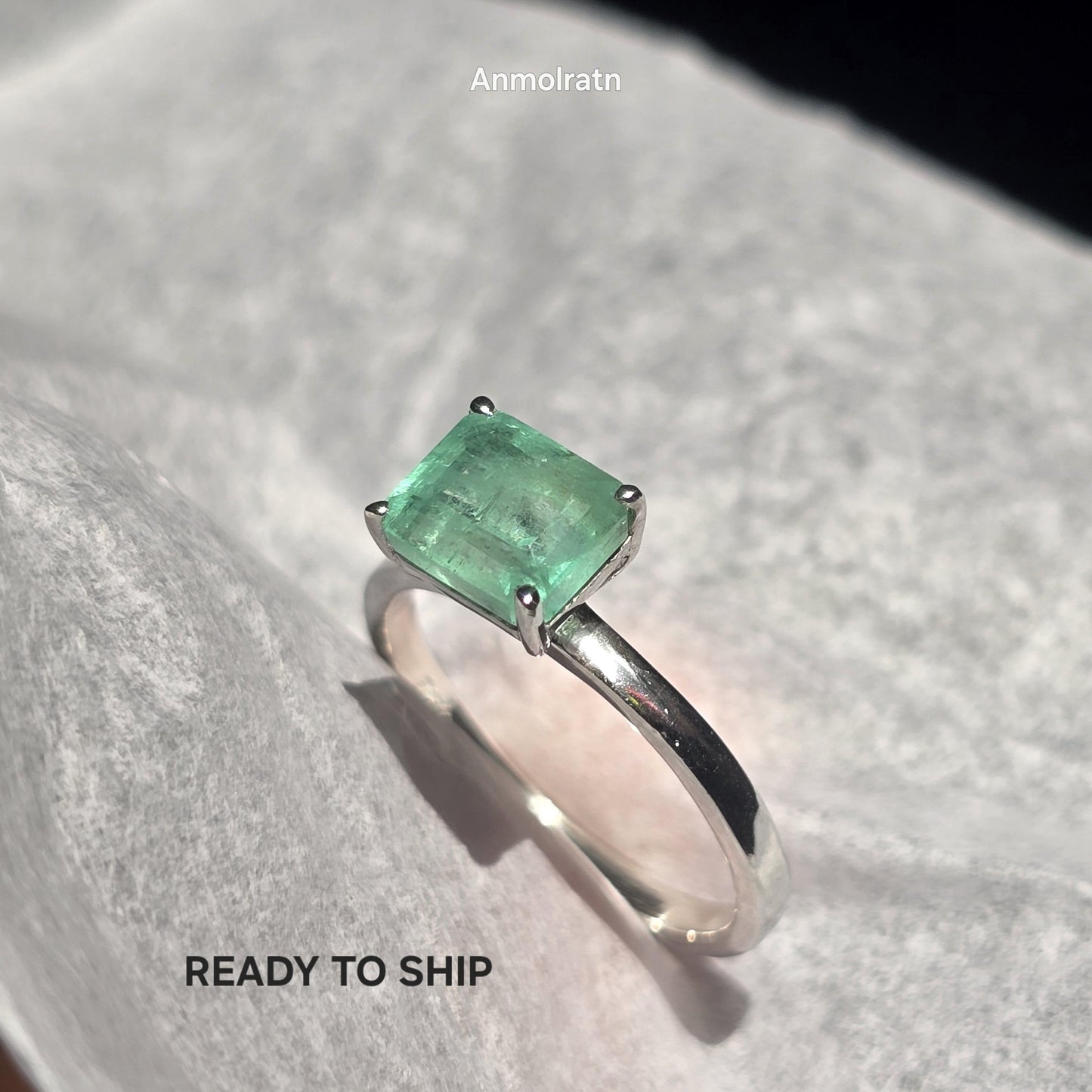 Natural Colombian Emerald Octagon Solitaire Ring, 1.81CT Certified Emerald East West Dainty Ring, Forest Green Emerald Birthstone Ring Gift