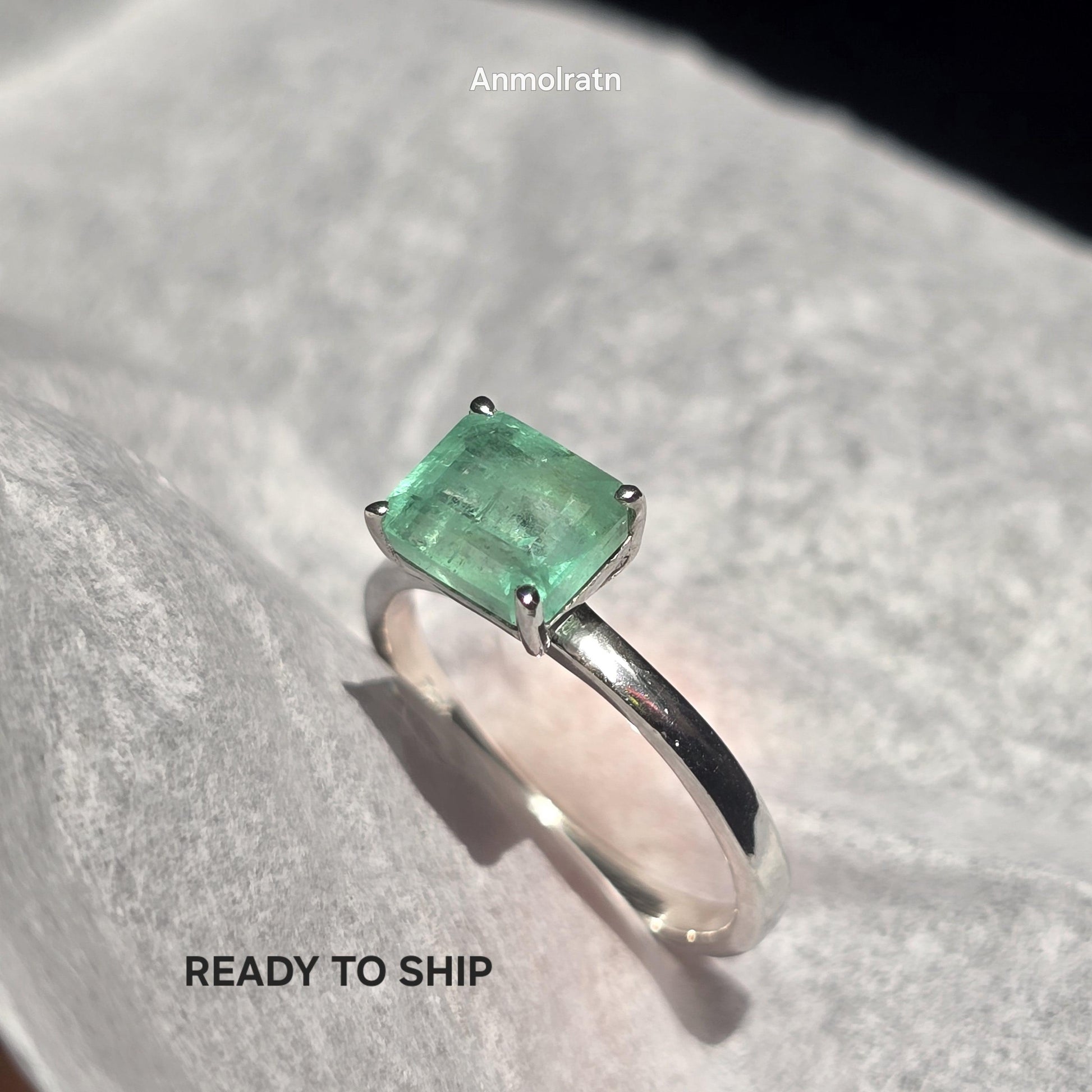 Natural Colombian Emerald Octagon Solitaire Ring, 1.81CT Certified Emerald East West Dainty Ring, Forest Green Emerald Birthstone Ring Gift