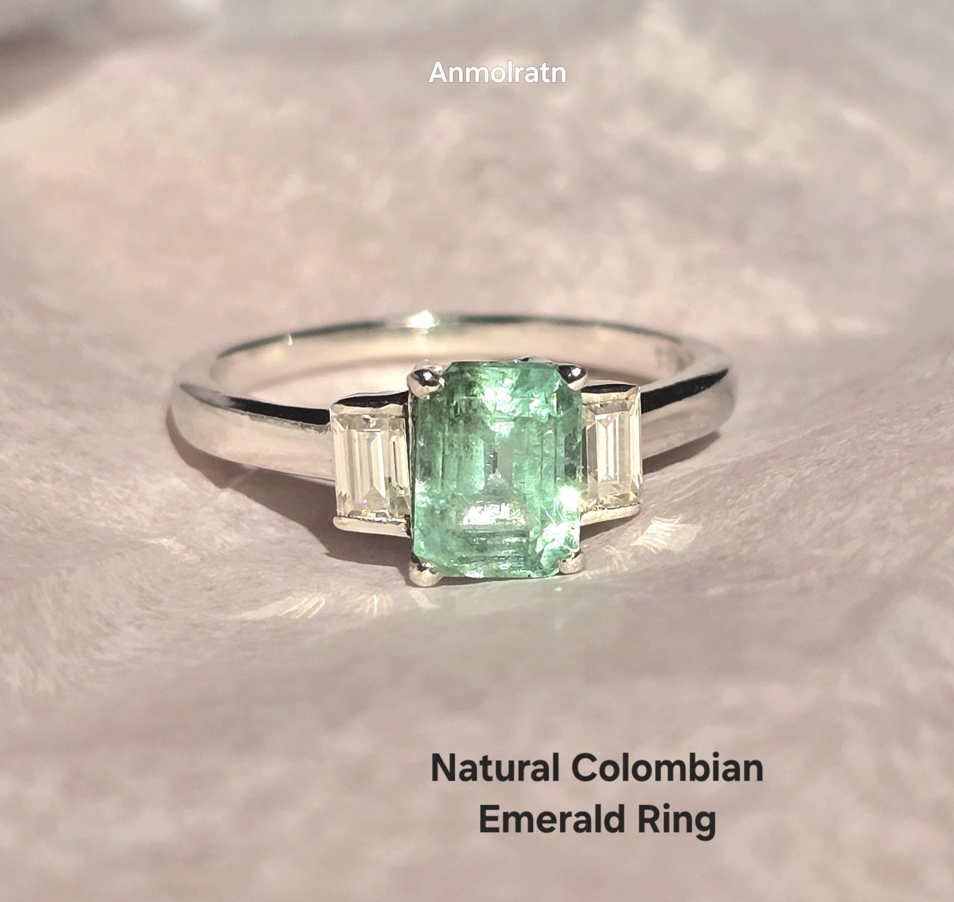 Natural Emerald Octagon Baguette Ring, 1.40CT Certified Colombian Emerald Cut Emerald Dainty Ring, Light Green Emerald Ring Gift For Women