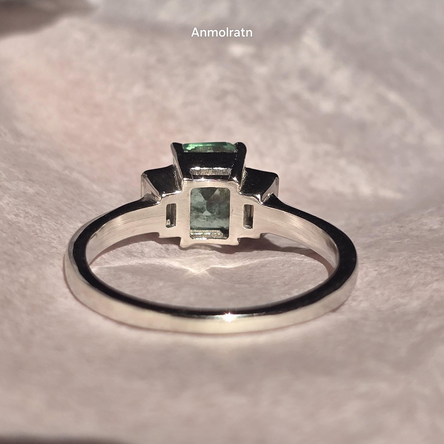 Natural Emerald Octagon Baguette Ring, 1.40CT Certified Colombian Emerald Cut Emerald Dainty Ring, Light Green Emerald Ring Gift For Women