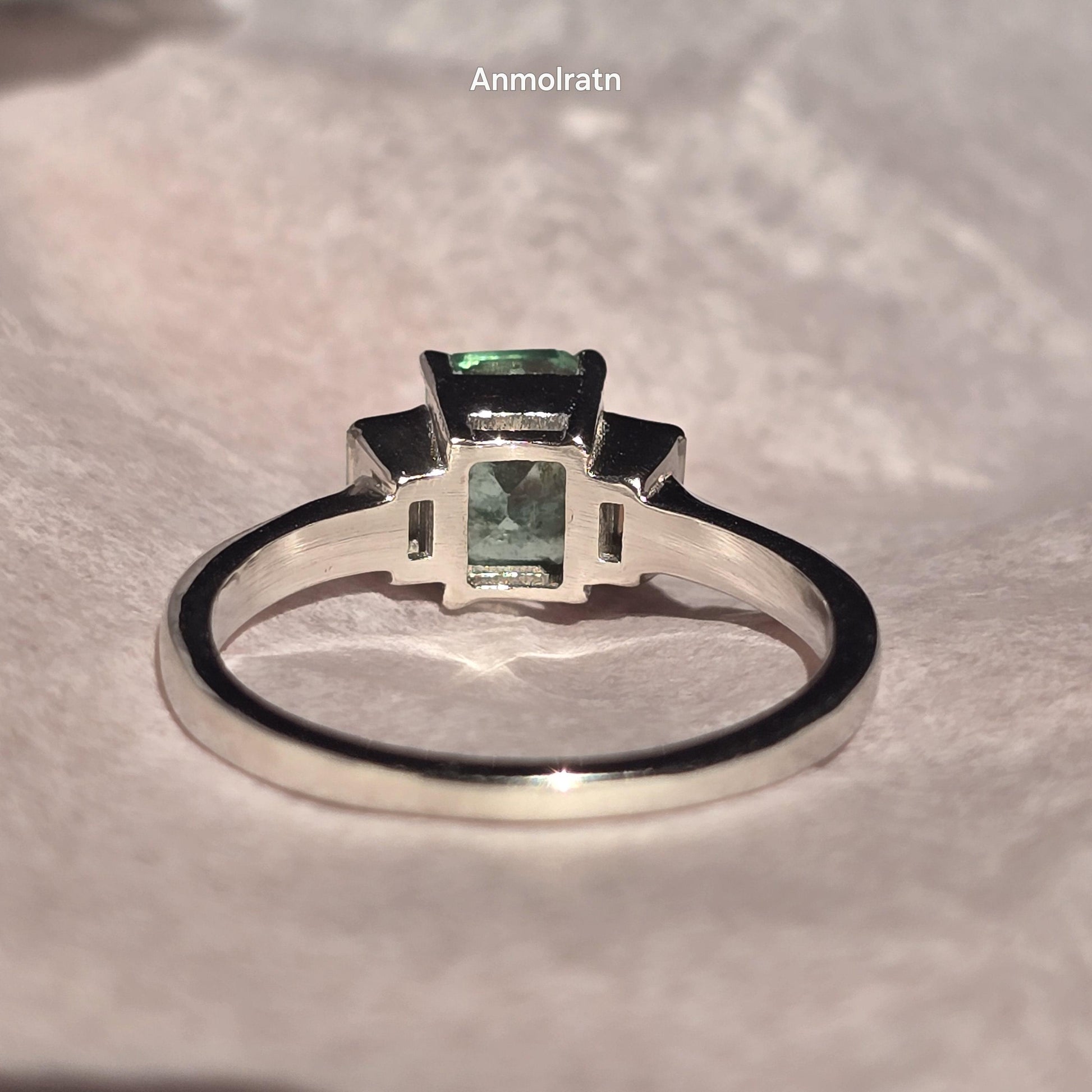 Natural Emerald Octagon Baguette Ring, 1.40CT Certified Colombian Emerald Cut Emerald Dainty Ring, Light Green Emerald Ring Gift For Women