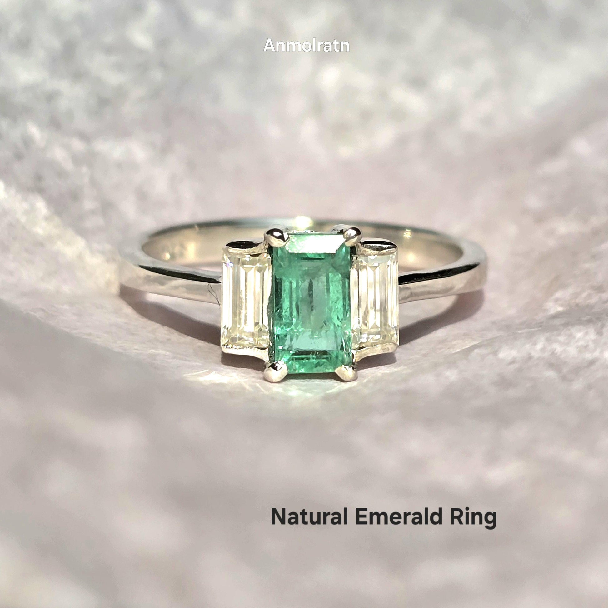 Natural Emerald Baguette Ring Vivid Green Emerald Wedding Engagement Ring Gift For Her Emerald Octagon Baguette Diamond Dainty Stacking Ring