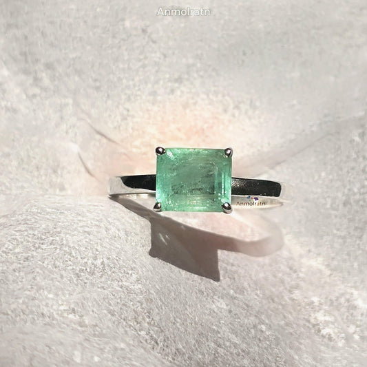 Natural Colombian Emerald Octagon Solitaire Ring, 1.81CT Certified Emerald East West Dainty Ring, Forest Green Emerald Birthstone Ring Gift