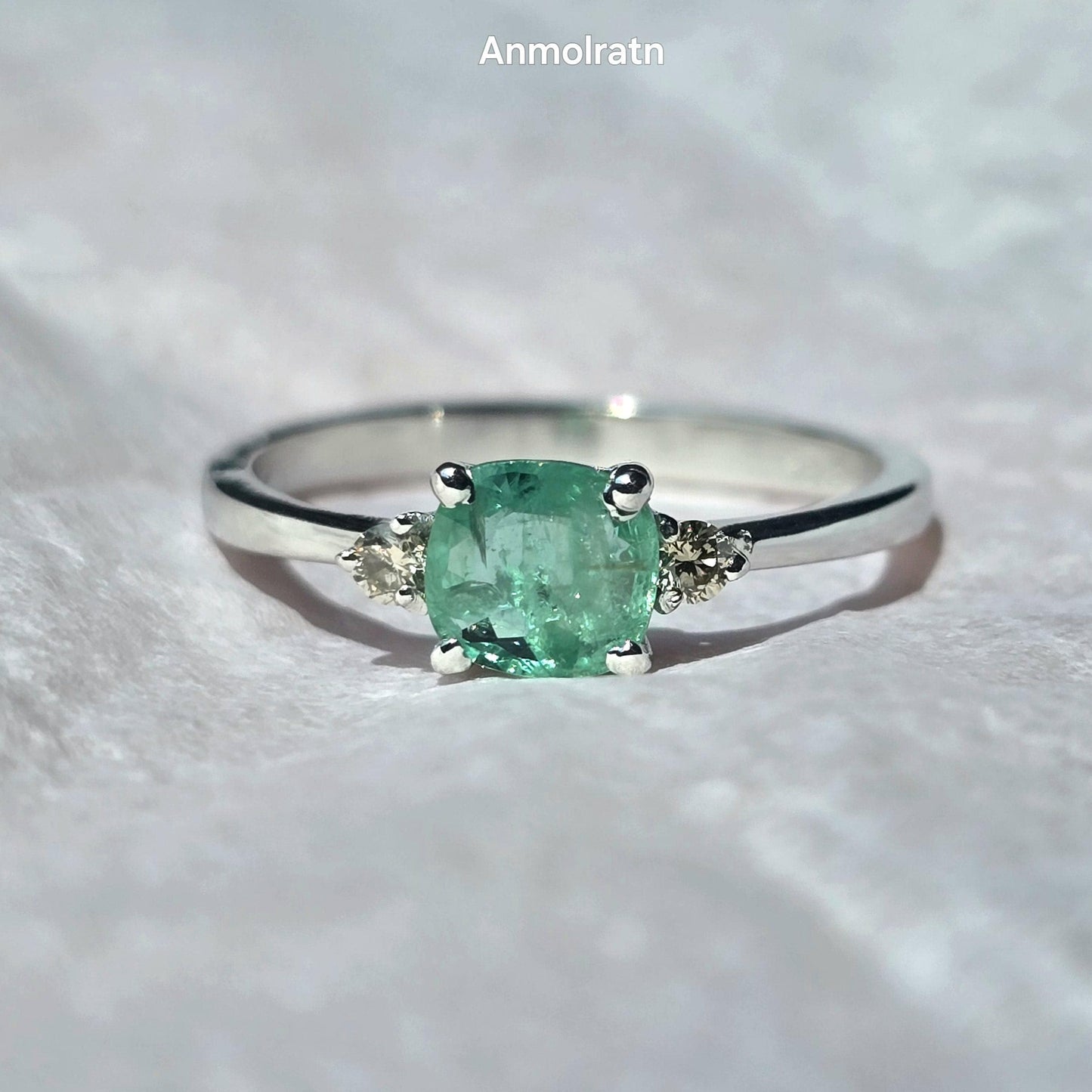 Vivid Green Emerald Diamond Ring For Women, Untreated Emerald Cushion Cut Dainty Stacking Engagement Ring Natural Emerald Wedding Ring Gift