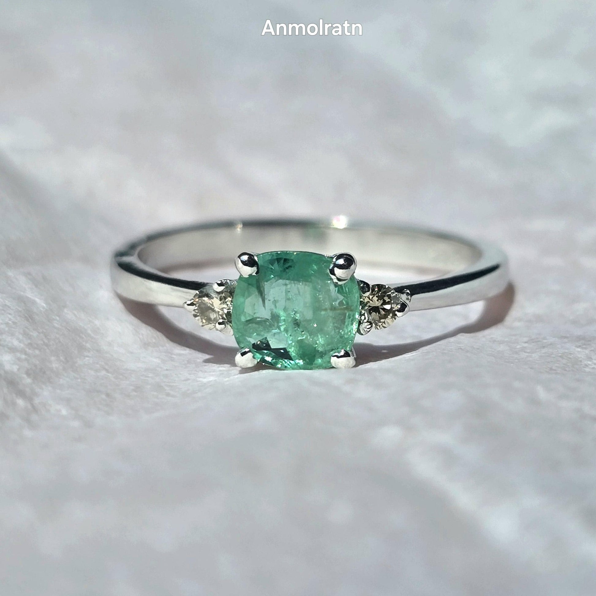 Vivid Green Emerald Diamond Ring For Women, Untreated Emerald Cushion Cut Dainty Stacking Engagement Ring Natural Emerald Wedding Ring Gift