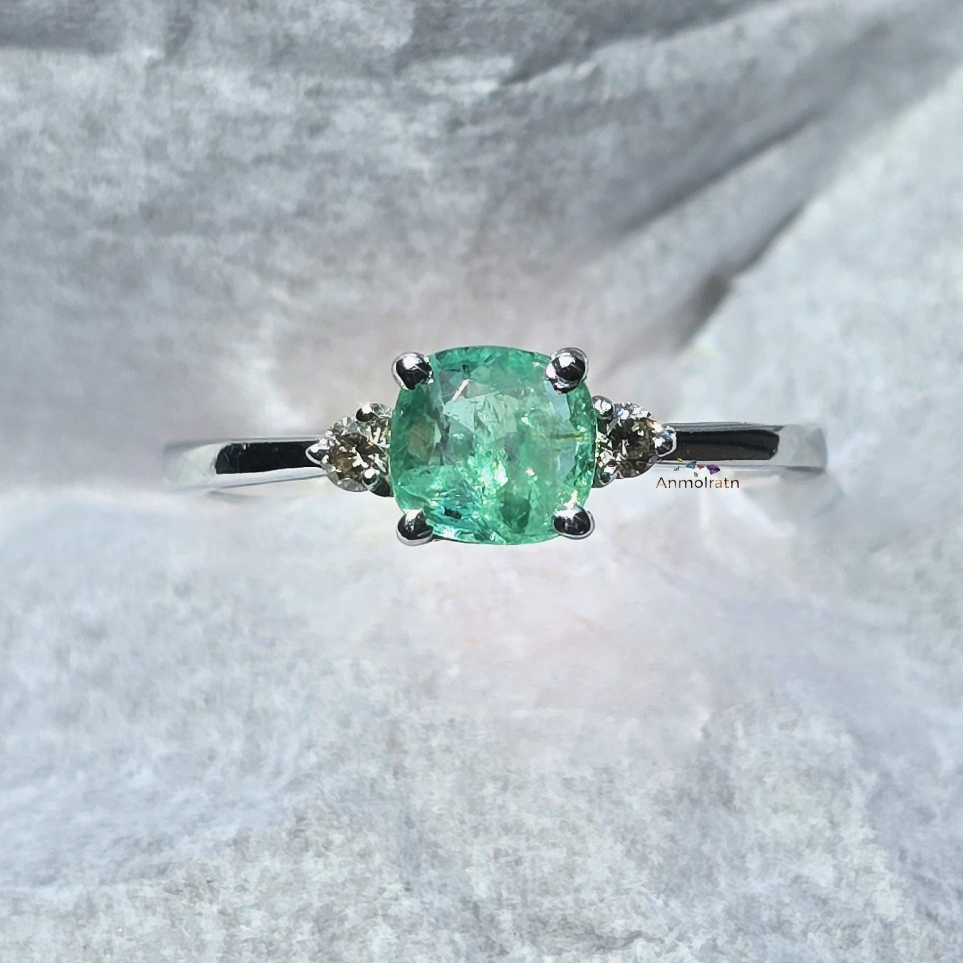Vivid Green Emerald Diamond Ring For Women, Untreated Emerald Cushion Cut Dainty Stacking Engagement Ring Natural Emerald Wedding Ring Gift