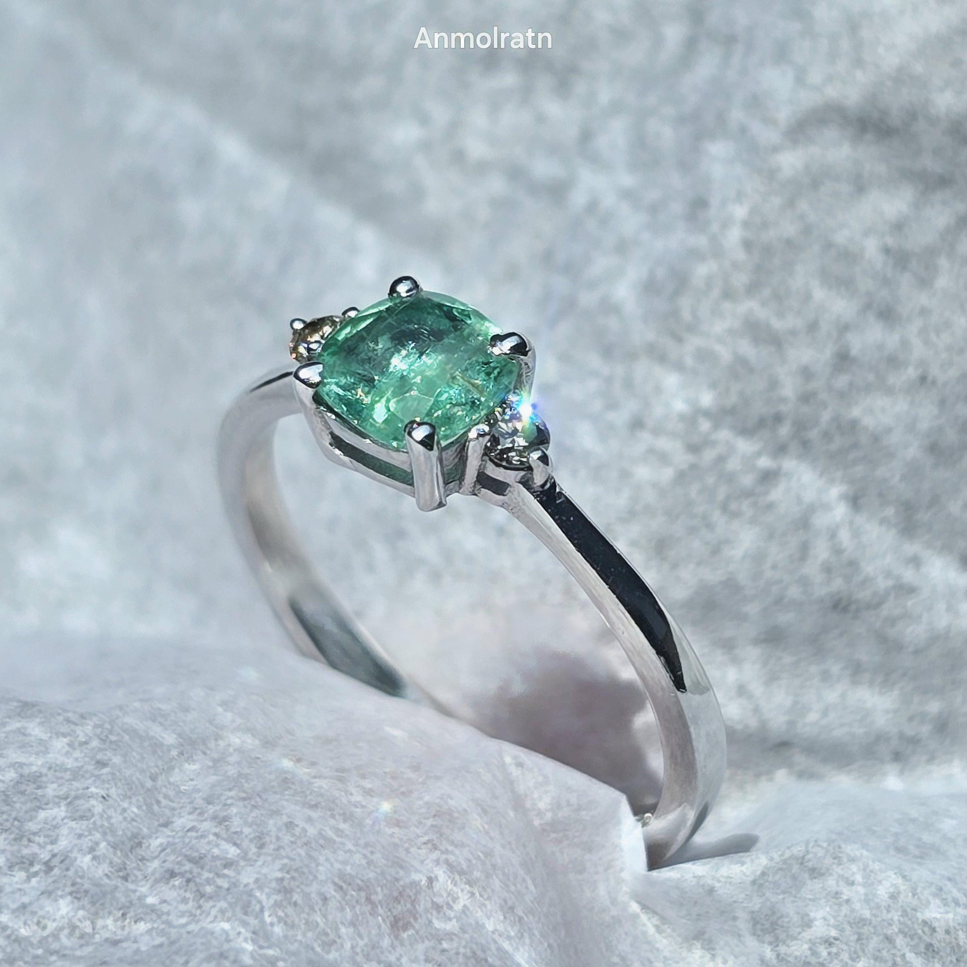Vivid Green Emerald Diamond Ring For Women, Untreated Emerald Cushion Cut Dainty Stacking Engagement Ring Natural Emerald Wedding Ring Gift