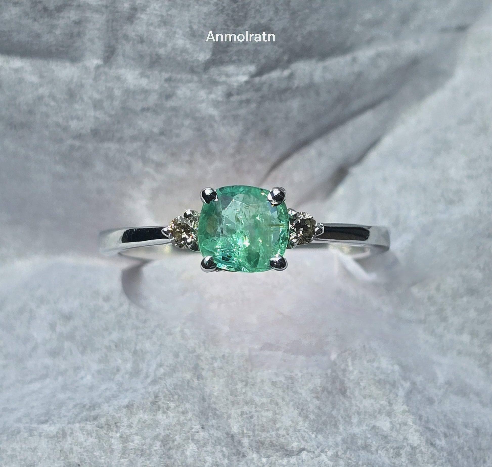 Vivid Green Emerald Diamond Ring For Women, Untreated Emerald Cushion Cut Dainty Stacking Engagement Ring Natural Emerald Wedding Ring Gift