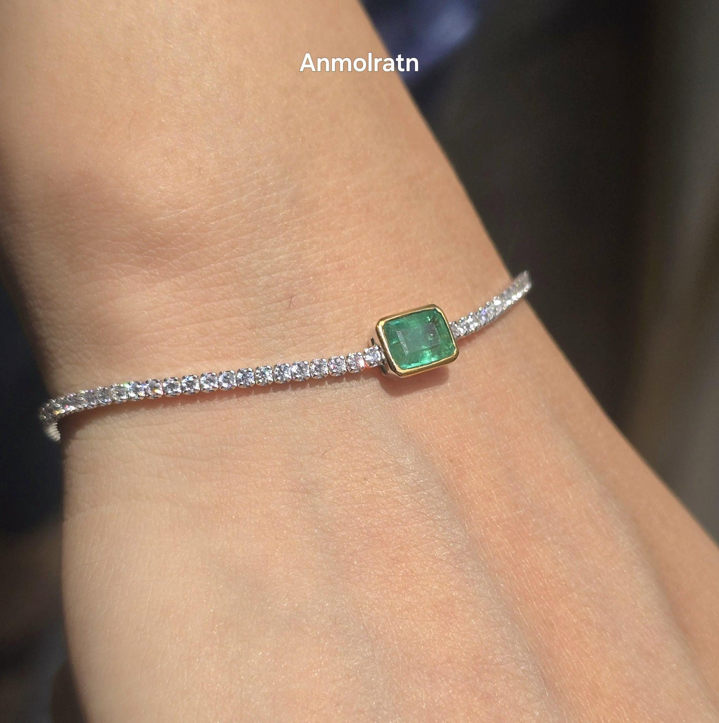 Emerald Bracelet Women Natural Emerald Tennis Bracelet Silver Solitaire Emerald Octagon Bracelet Dainty Emerald Diamond Tennis Bracelet Gold