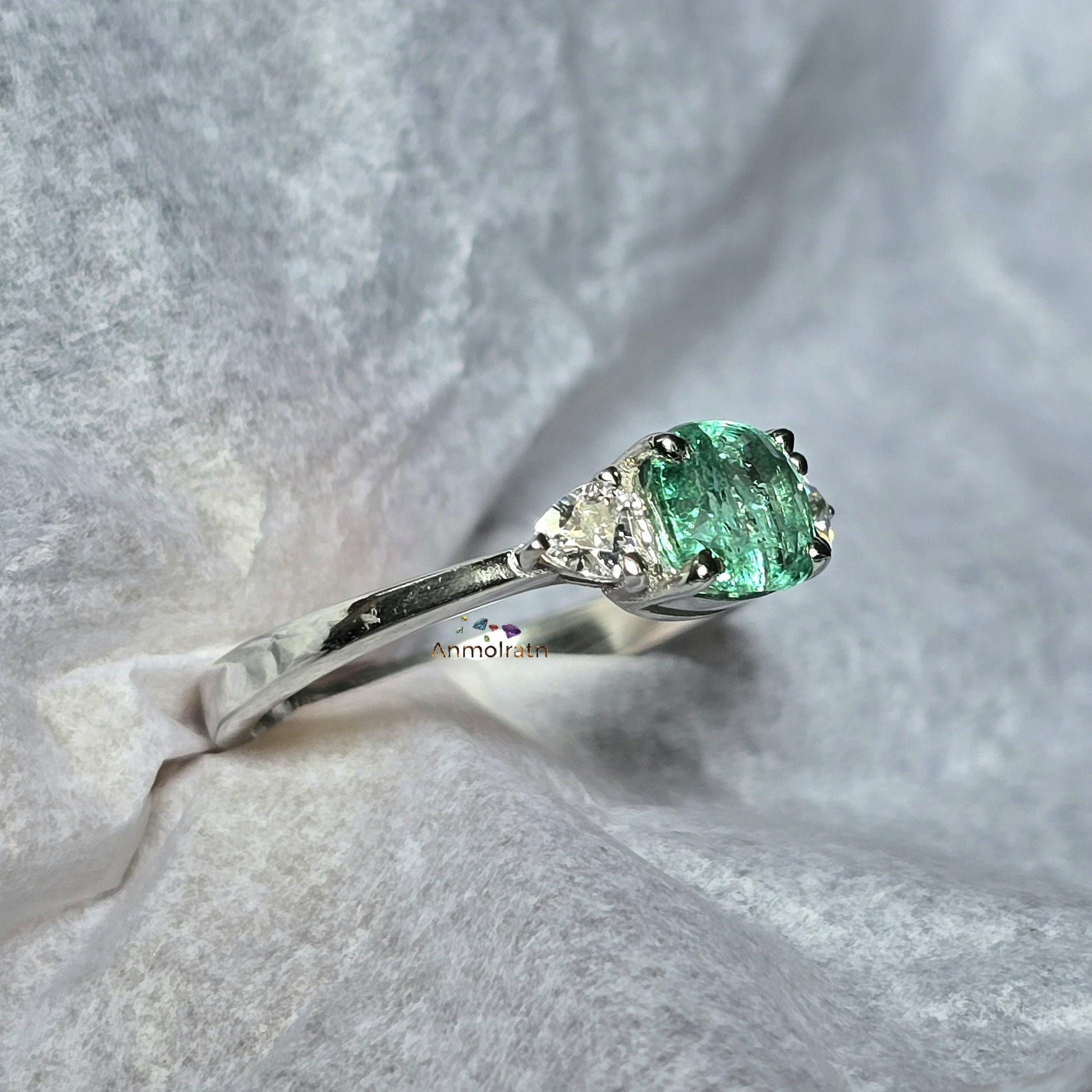 Tiny Emerald Dainty Ring For Women, Emerald Cushion Ring, Untreated Emerald Trillion Stacking Ring Gift For Her, Natural Bright Emerald Ring