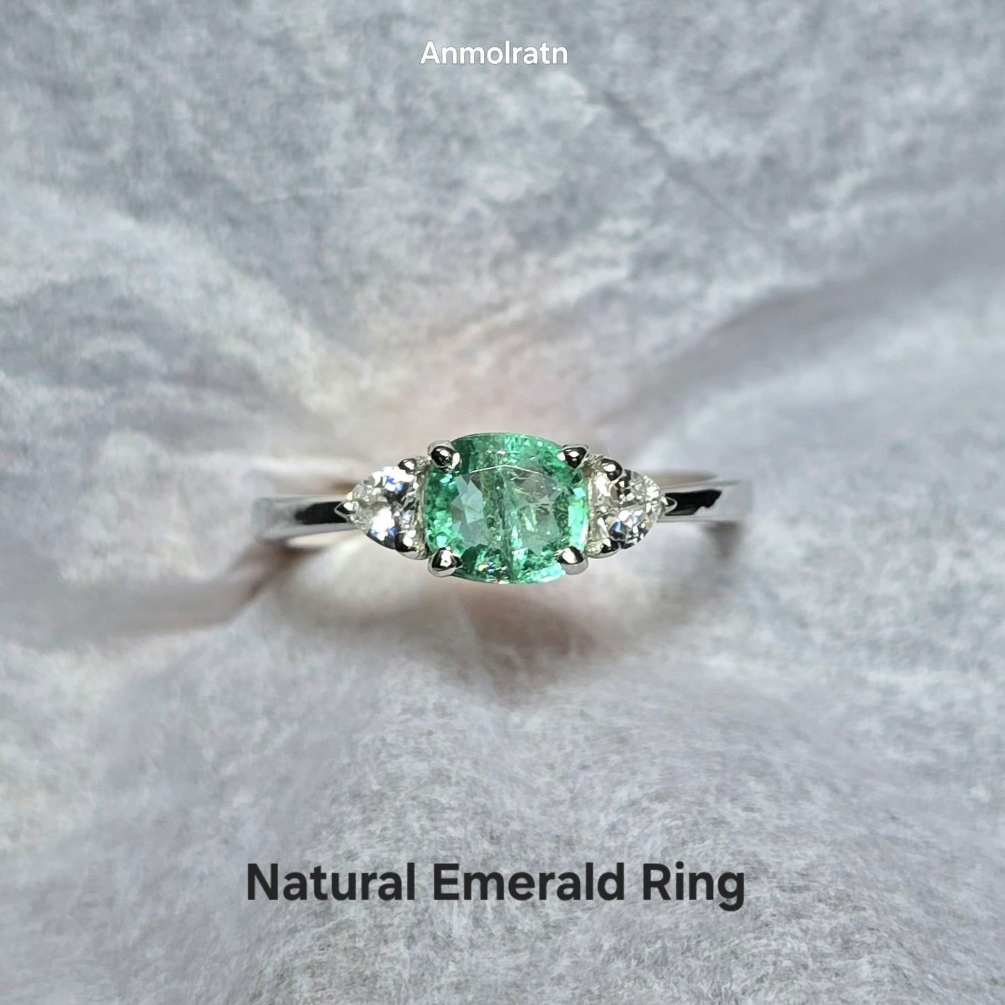Tiny Emerald Dainty Ring For Women, Emerald Cushion Ring, Untreated Emerald Trillion Stacking Ring Gift For Her, Natural Bright Emerald Ring