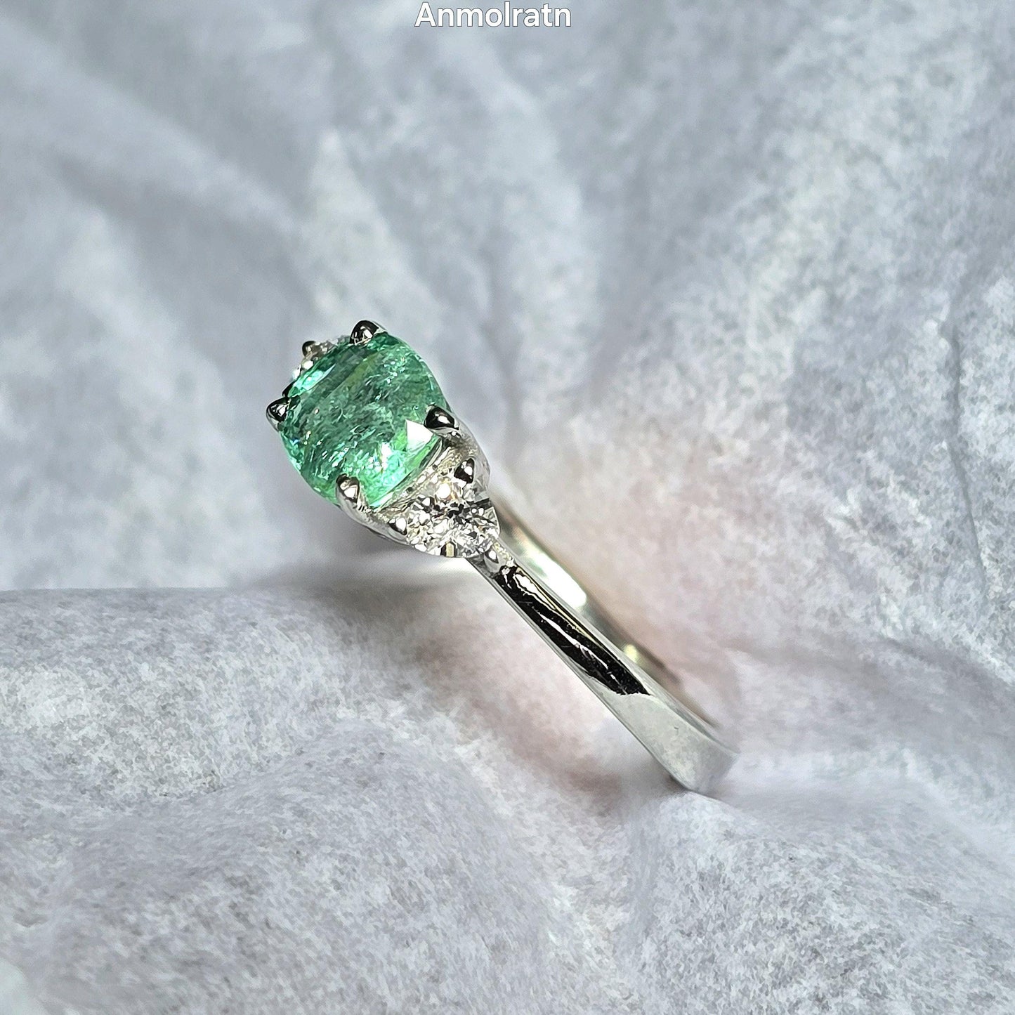 Tiny Emerald Dainty Ring For Women, Emerald Cushion Ring, Untreated Emerald Trillion Stacking Ring Gift For Her, Natural Bright Emerald Ring