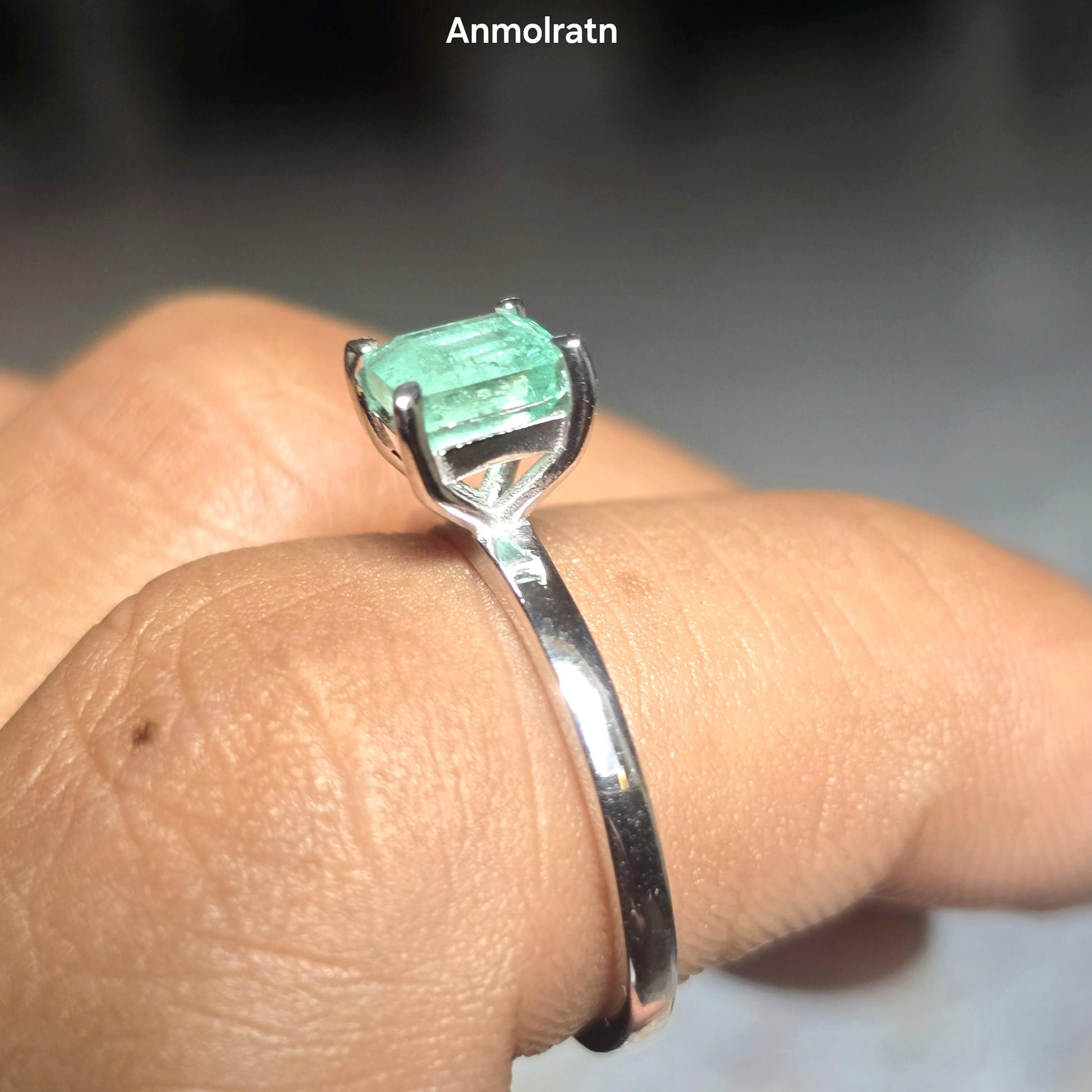 Emerald Octagon Solitaire Ring, Certified Emerald Cut Octagon Emerald Colombian Dainty Birthstone Ring For Women, Tiny Bright Emerald Ring