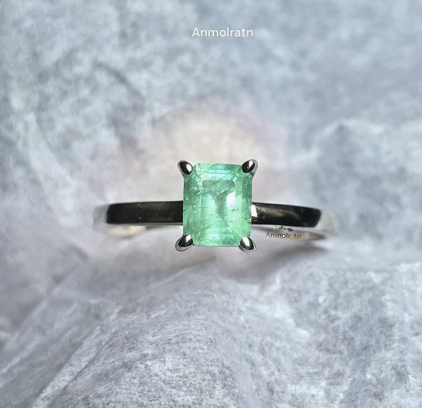 Emerald Octagon Solitaire Ring, Certified Emerald Cut Octagon Emerald Colombian Dainty Birthstone Ring For Women, Tiny Bright Emerald Ring