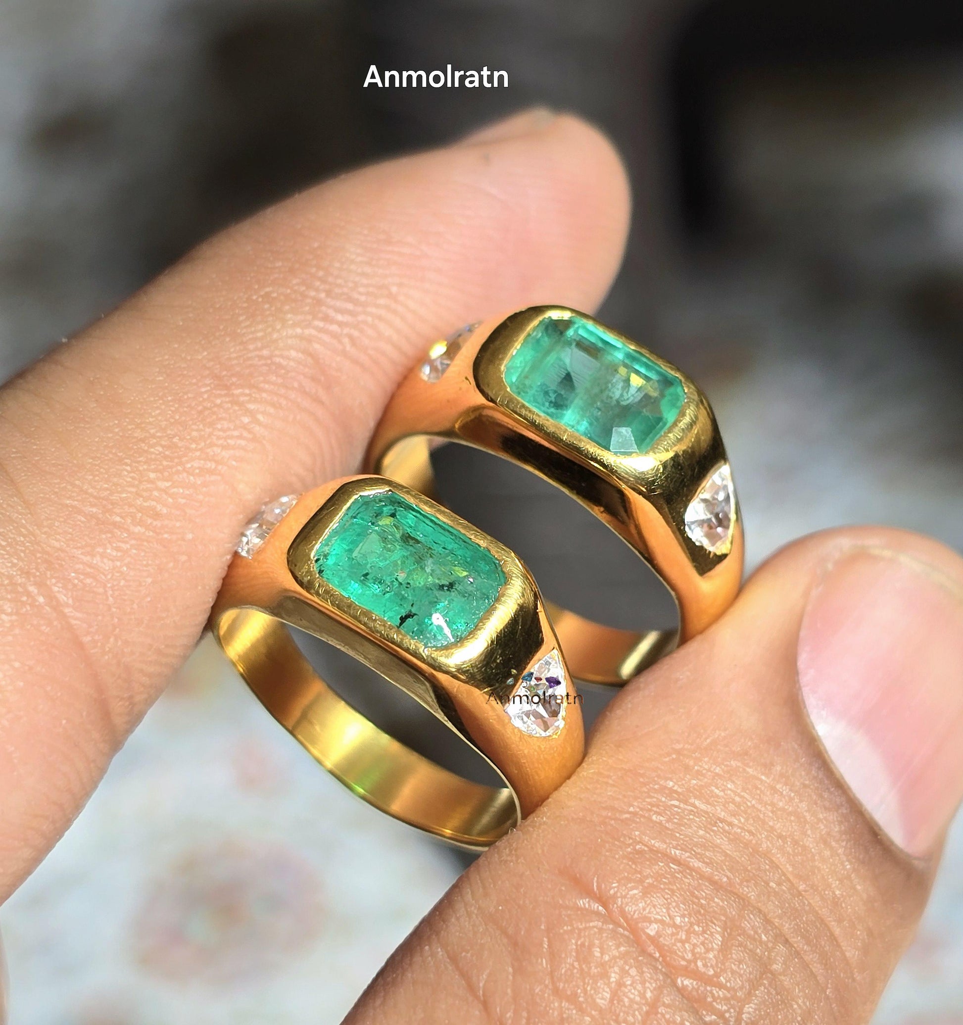 Natural Emerald Cut Emerald Octagon Gold Ring For Men & Women, Vivid Green Emerald Stacking Signet Ring, Untreated Emerald Ring Gift For Her