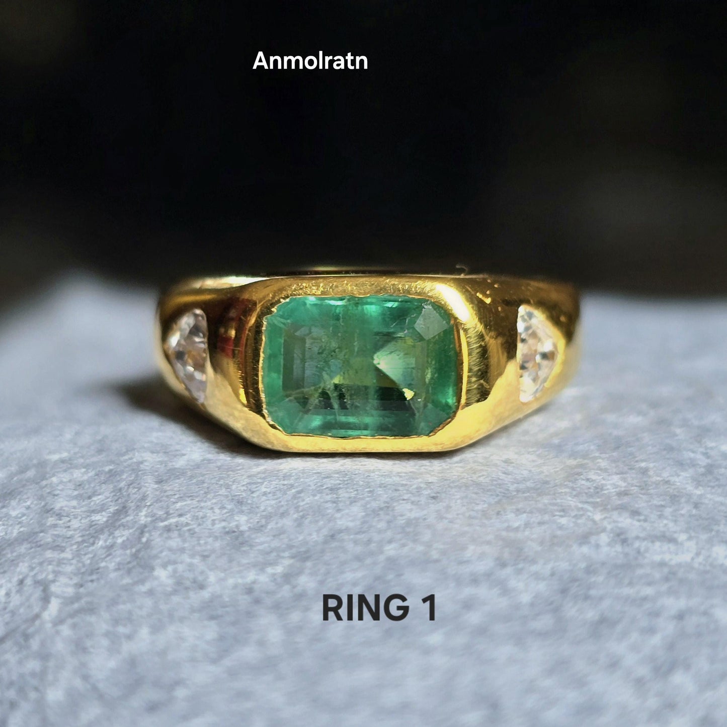 Natural Emerald Cut Emerald Octagon Gold Ring For Men & Women, Vivid Green Emerald Stacking Signet Ring, Untreated Emerald Ring Gift For Her