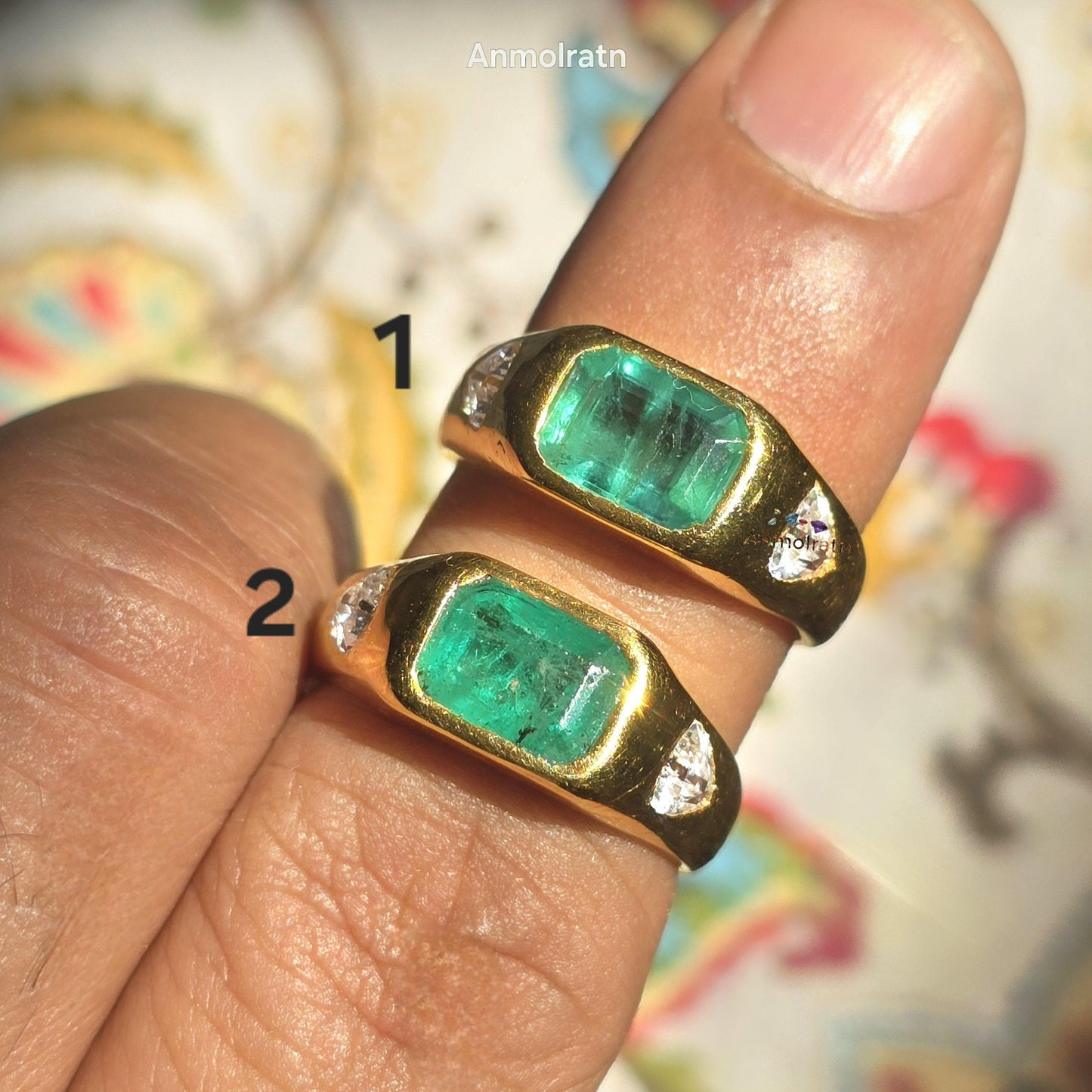 Natural Emerald Cut Emerald Octagon Gold Ring For Men & Women, Vivid Green Emerald Stacking Signet Ring, Untreated Emerald Ring Gift For Her