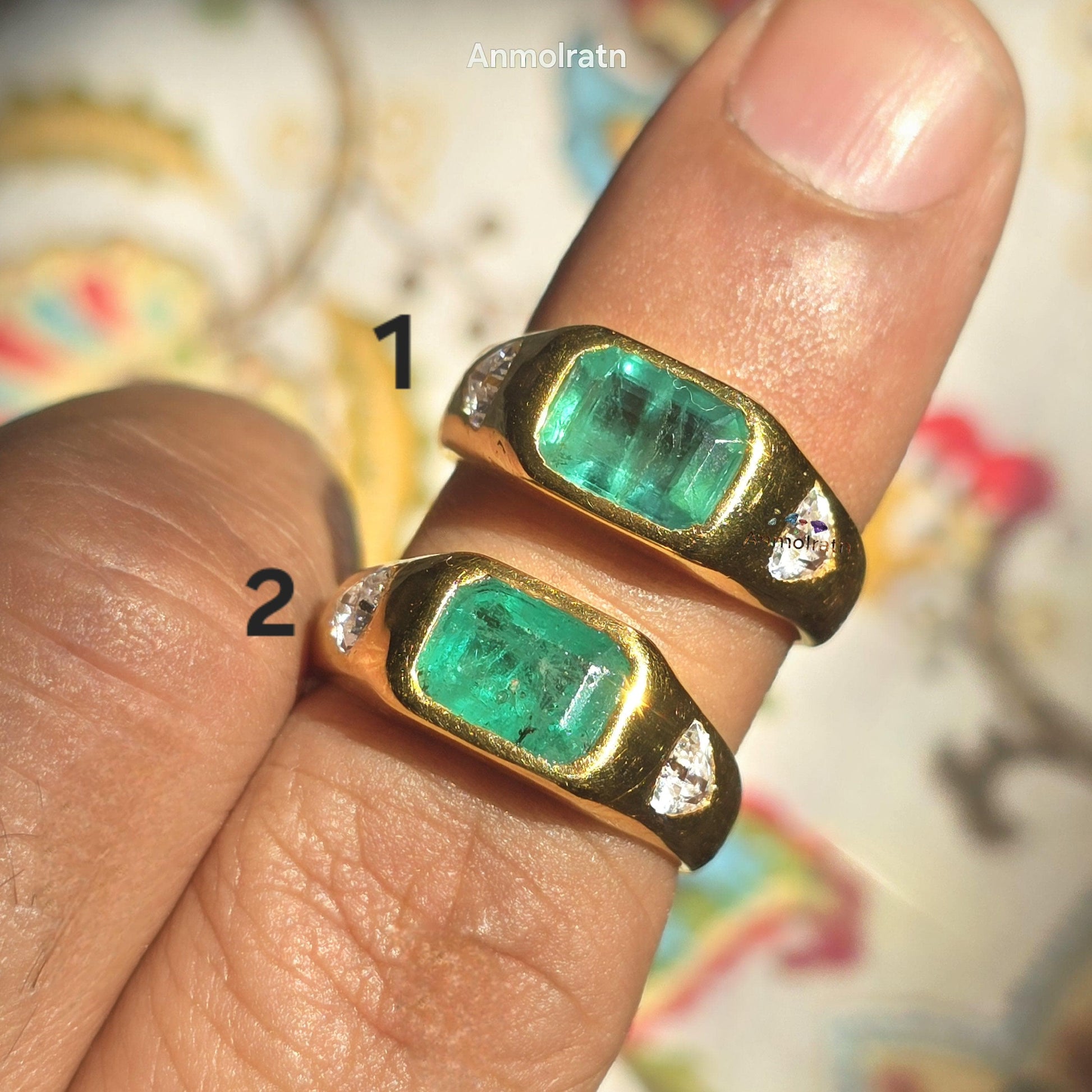 Natural Emerald Cut Emerald Octagon Gold Ring For Men & Women, Vivid Green Emerald Stacking Signet Ring, Untreated Emerald Ring Gift For Her