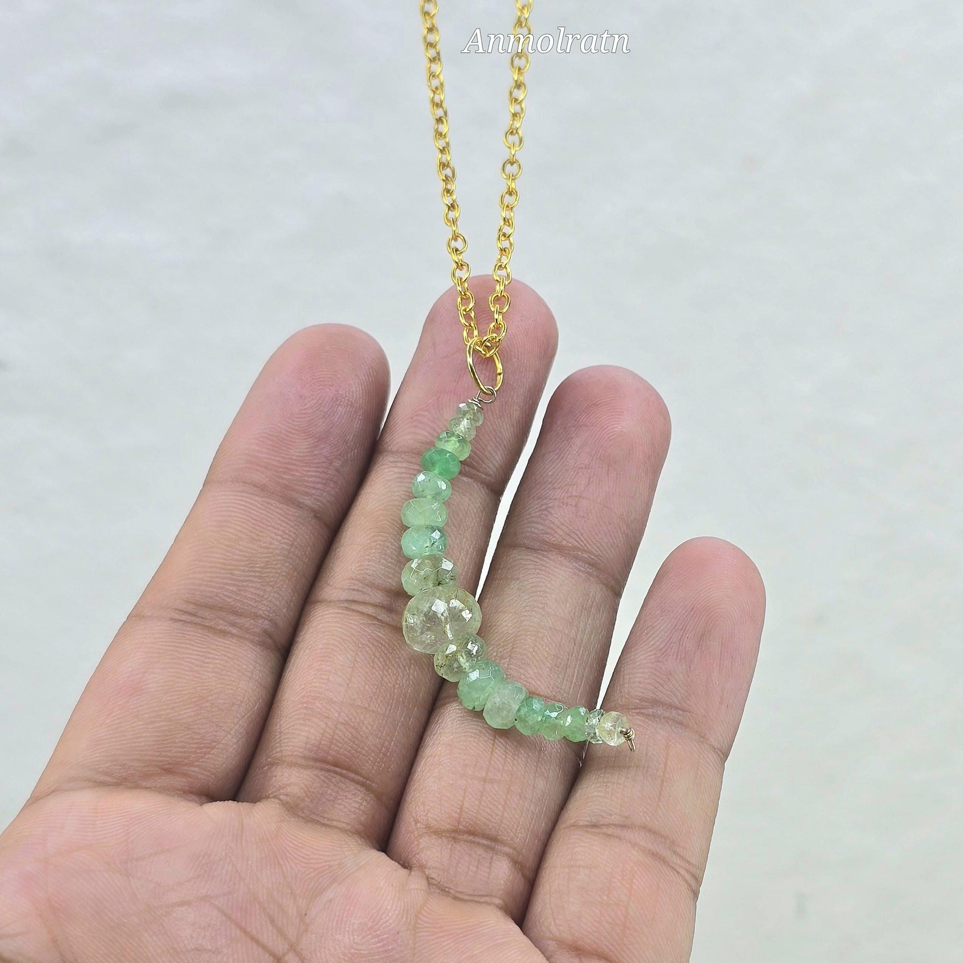 Raw Emerald Pendant, Colombian Emerald Beaded Pendant, Emerald Drop Pendant, Emerald Crescent Charm For Necklace, Emerald Charm Pendant Gift