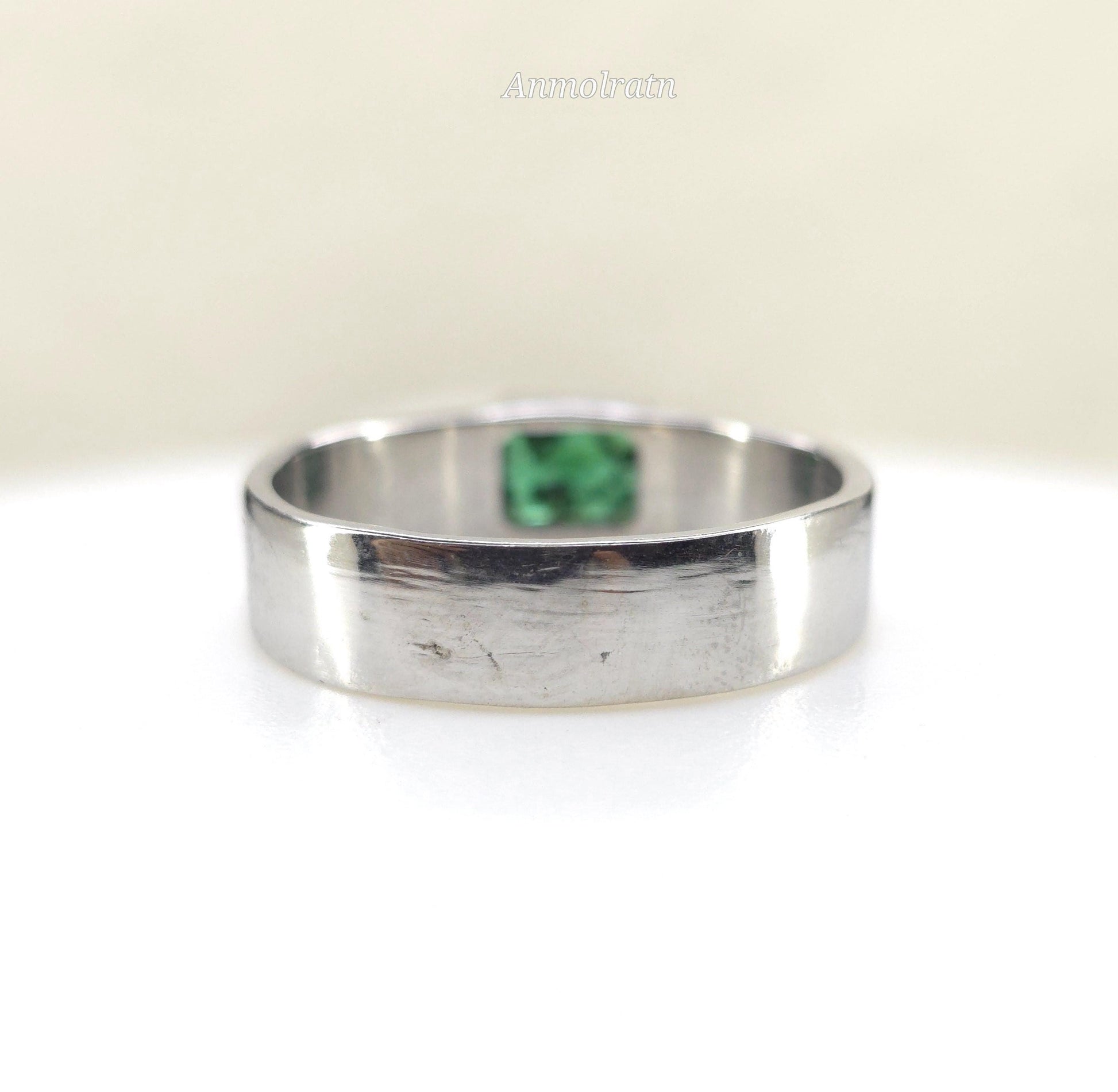 Vintage Emerald Ring, Natural Emerald Cut Emerald Octagon Ring For Men, Antique Emerald Bezel Set Solitaire Birthstone Dainty Silver Ring