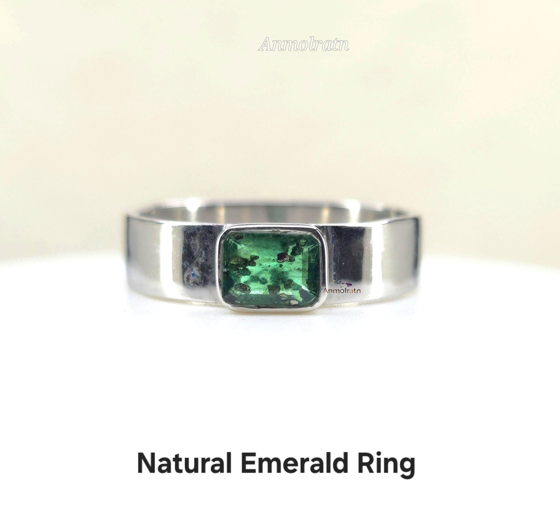 Vintage Emerald Ring, Natural Emerald Cut Emerald Octagon Ring For Men, Antique Emerald Bezel Set Solitaire Birthstone Dainty Silver Ring