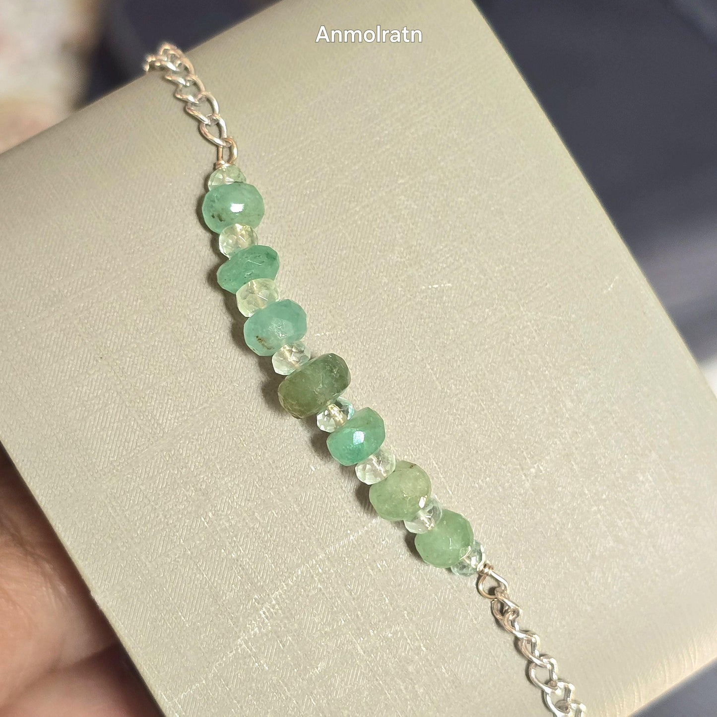 Raw Emerald Bracelet, Colombian Emerald Beaded Bracelet, Natural Emerald Dainty Birthstone Silver Bracelet Gemstone Bracelet For Men & Women