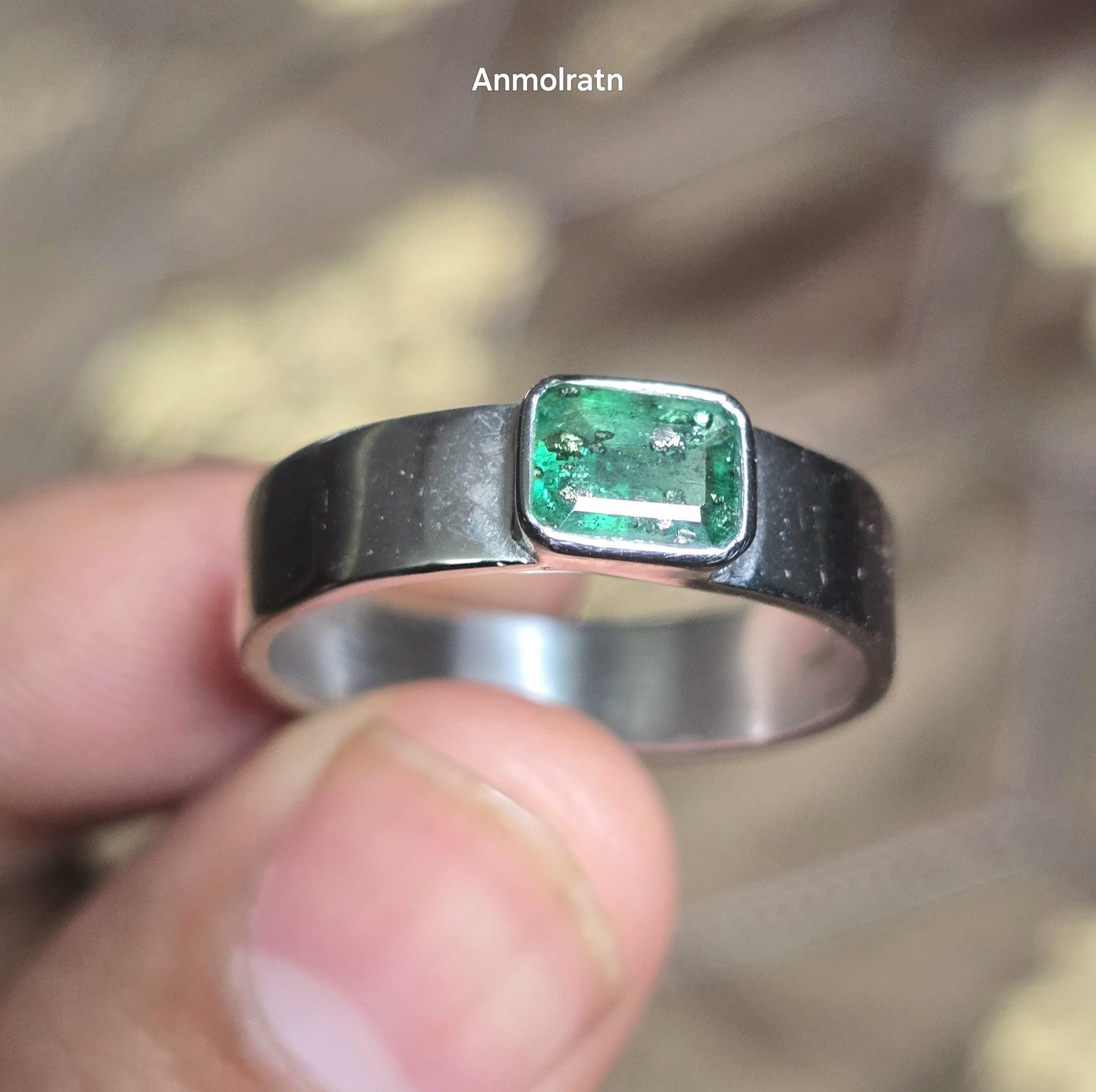 Vintage Emerald Ring, Natural Emerald Cut Emerald Octagon Ring For Men, Antique Emerald Bezel Set Solitaire Birthstone Dainty Silver Ring