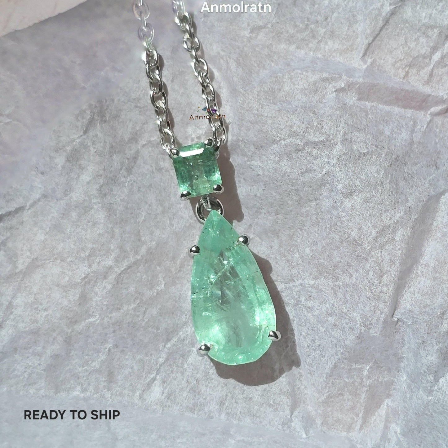 Emerald Pendant For Women, Natural Colombian Emerald Necklace Gift For Her, Emerald Octagon & Pear Drop Necklace, Dainty Emerald Pendant