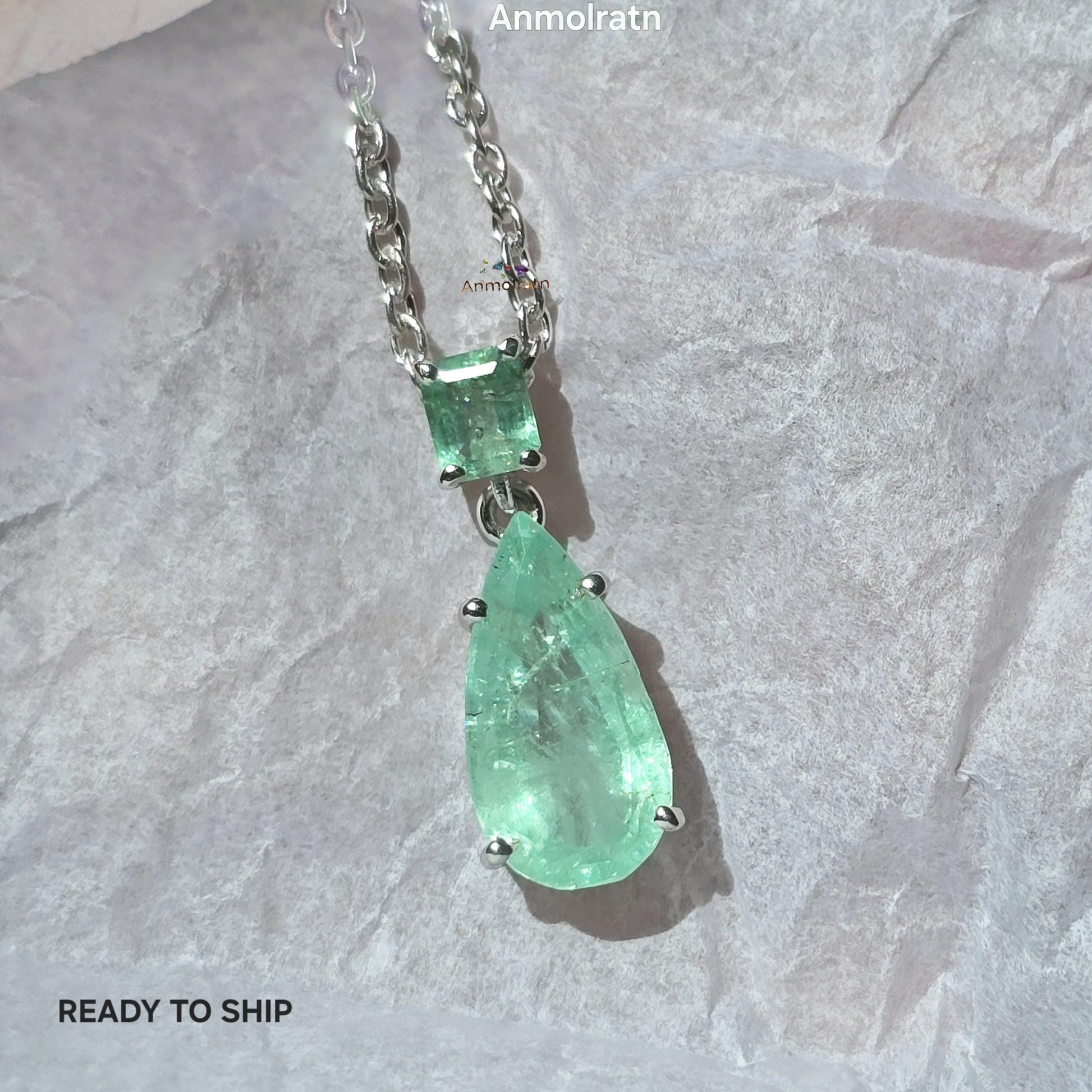 Emerald Pendant For Women, Natural Colombian Emerald Necklace Gift For Her, Emerald Octagon & Pear Drop Necklace, Dainty Emerald Pendant