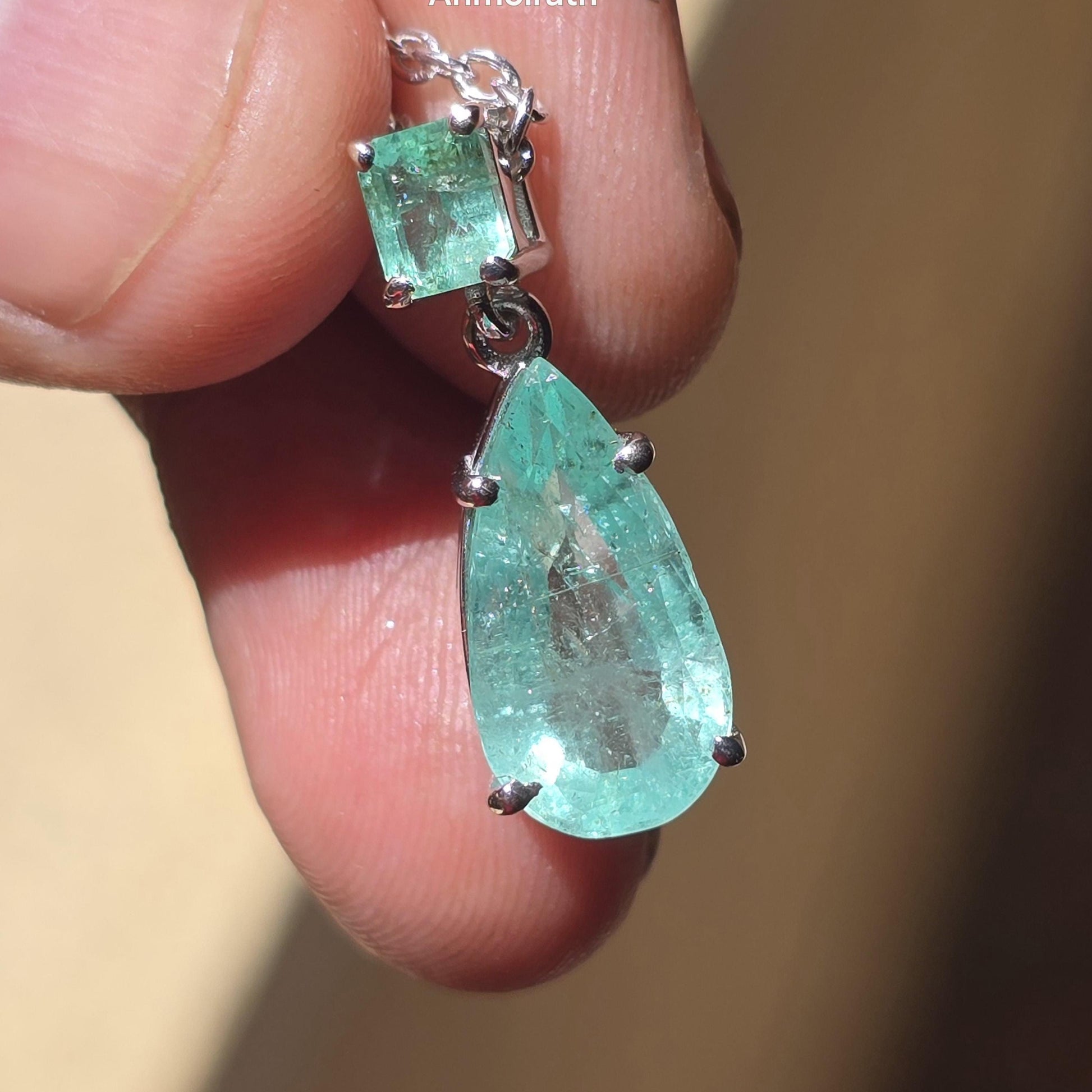 Emerald Pendant For Women, Natural Colombian Emerald Necklace Gift For Her, Emerald Octagon & Pear Drop Necklace, Dainty Emerald Pendant
