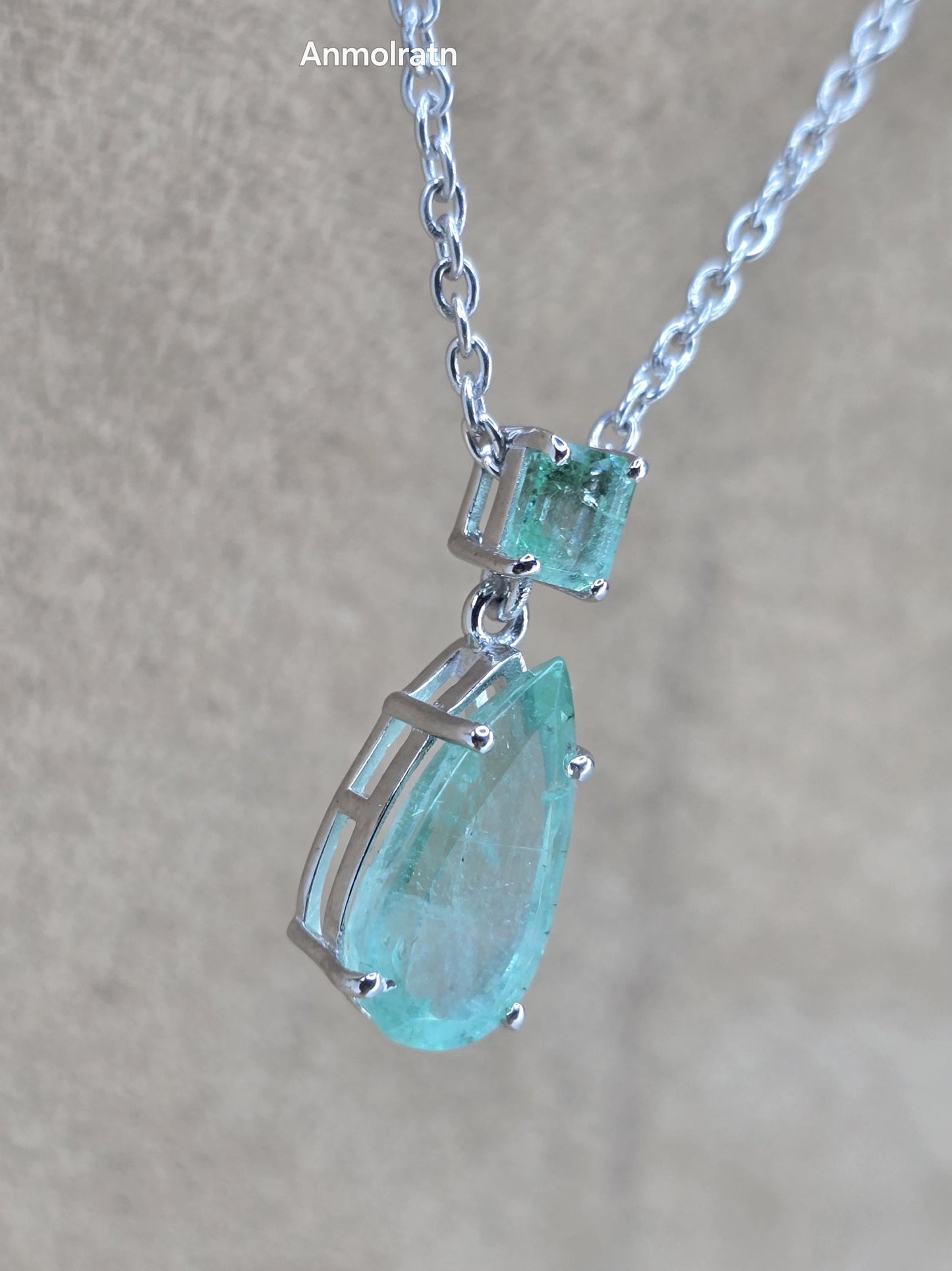 Emerald Pendant For Women, Natural Colombian Emerald Necklace Gift For Her, Emerald Octagon & Pear Drop Necklace, Dainty Emerald Pendant