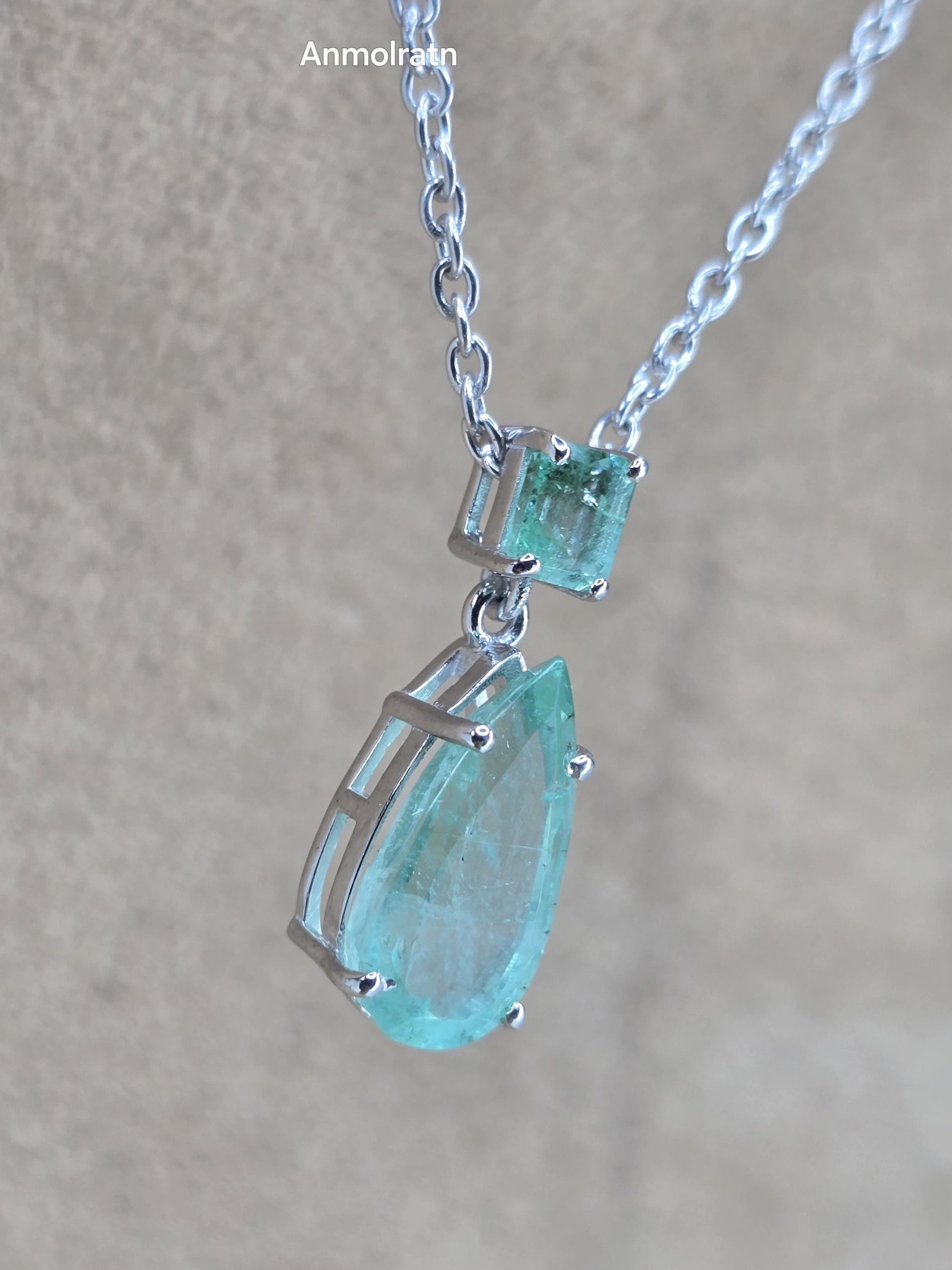 Emerald Pendant For Women, Natural Colombian Emerald Necklace Gift For Her, Emerald Octagon & Pear Drop Necklace, Dainty Emerald Pendant