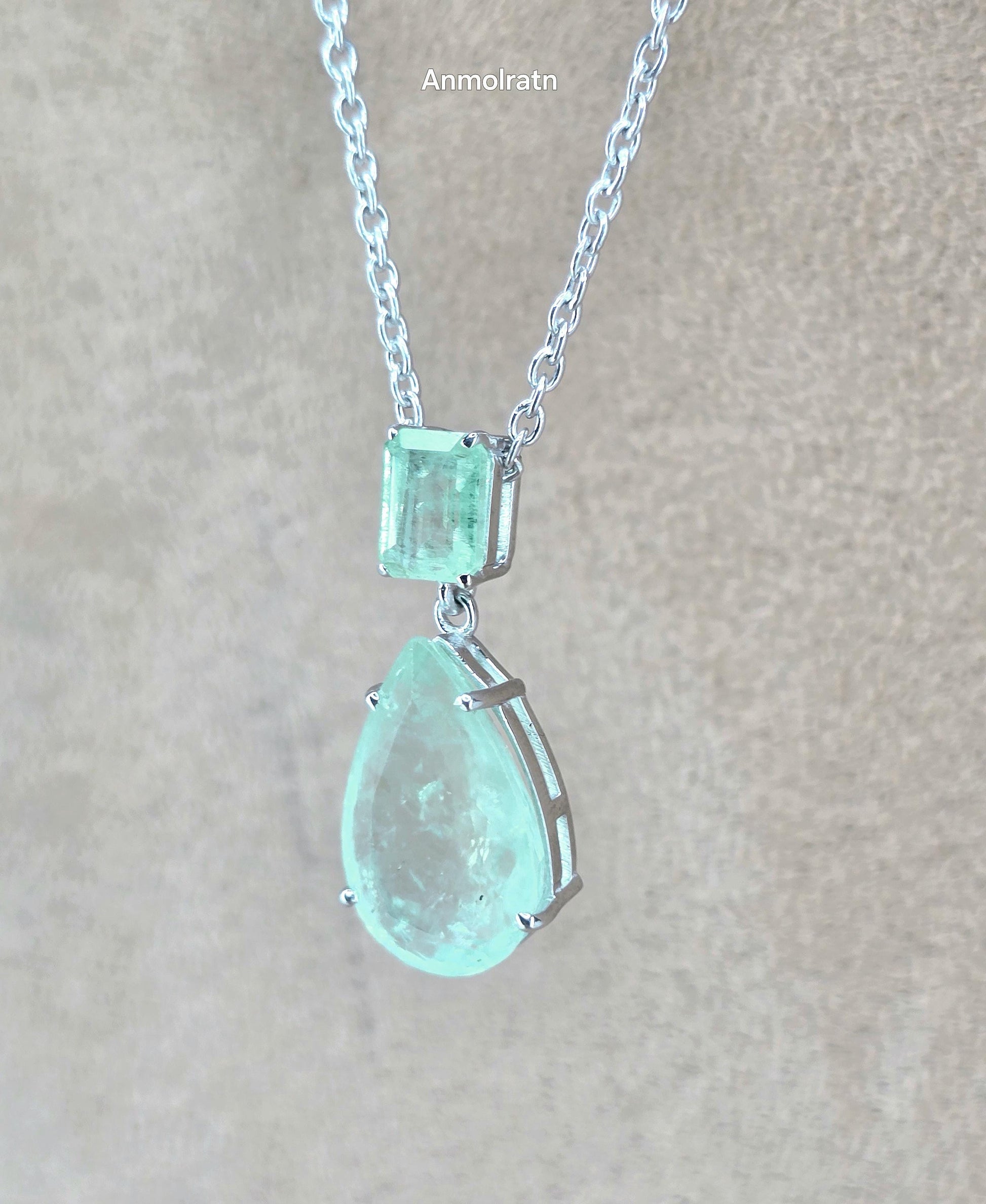 Colombian Emerald Necklace For Women, Untreated Emerald Octagon Pendant Pear Emerald Solitaire Dainty Silver Necklace, Green Emerald Pendant
