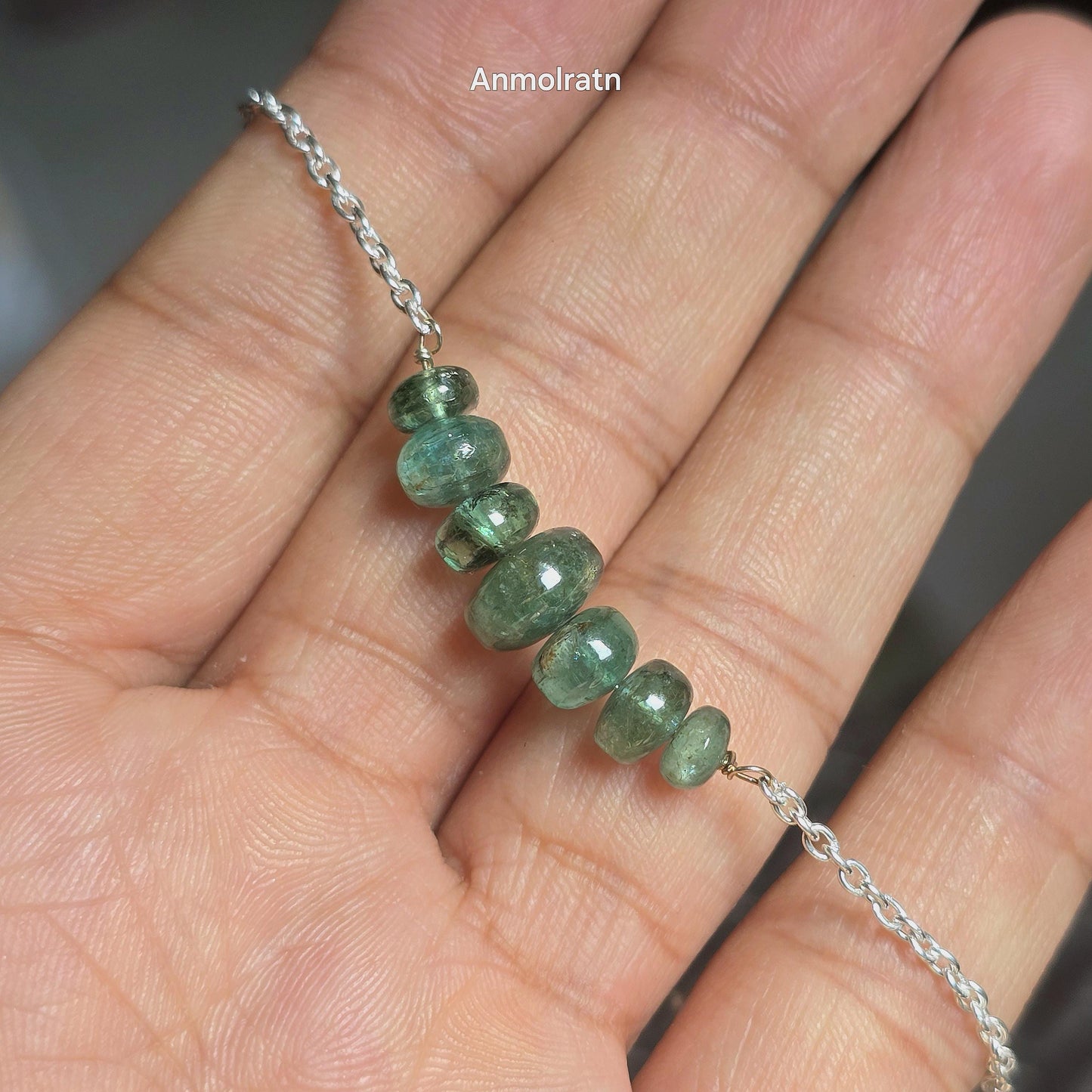 Emerald Bracelet For Men & Women, Dainty Emerald Silver Bracelet For Gift, Raw Emerald Birthstone Beaded Bracelet, Emerald Chain Bracelet