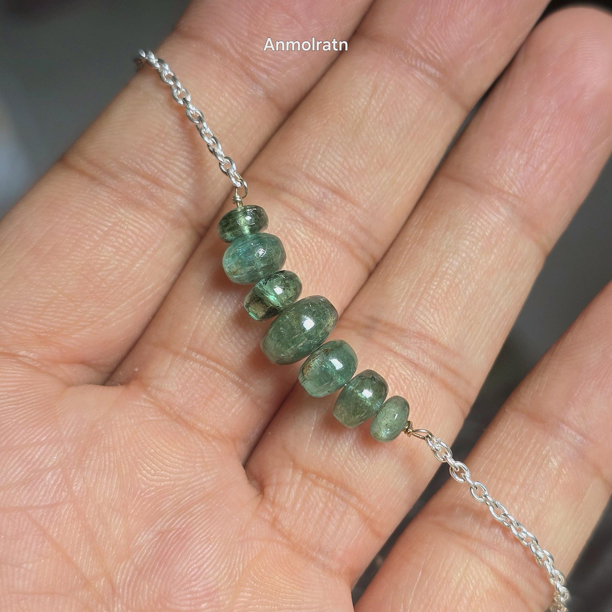 Emerald Bracelet For Men & Women, Dainty Emerald Silver Bracelet For Gift, Raw Emerald Birthstone Beaded Bracelet, Emerald Chain Bracelet