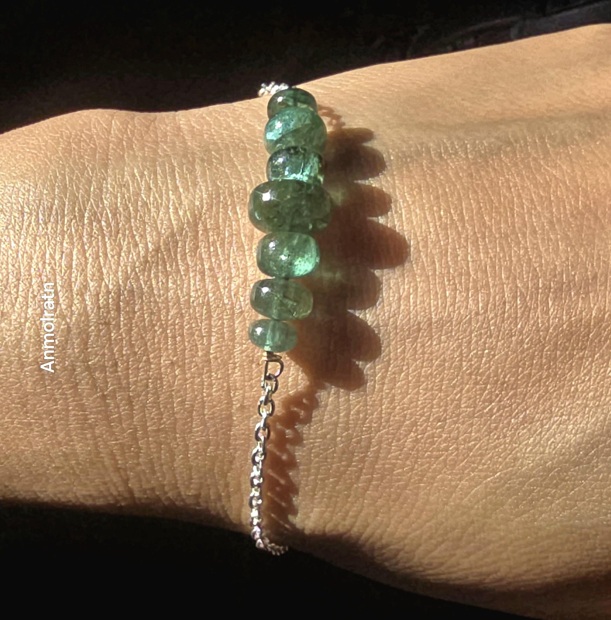 Emerald Bracelet For Men & Women, Dainty Emerald Silver Bracelet For Gift, Raw Emerald Birthstone Beaded Bracelet, Emerald Chain Bracelet
