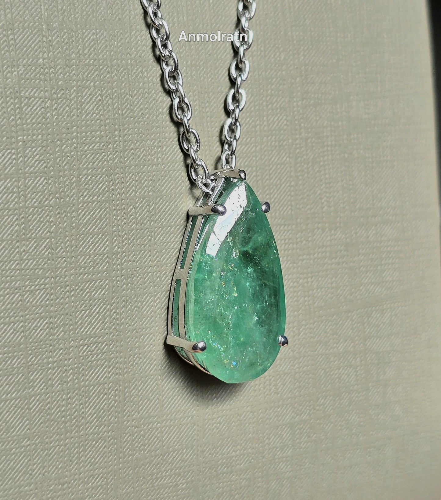 Emerald Pendant For Women, 6.84Ct Natural Colombian Emerald Pear Necklace Gift For Her, Green Emerald Dainty Necklace, Birthstone Necklace