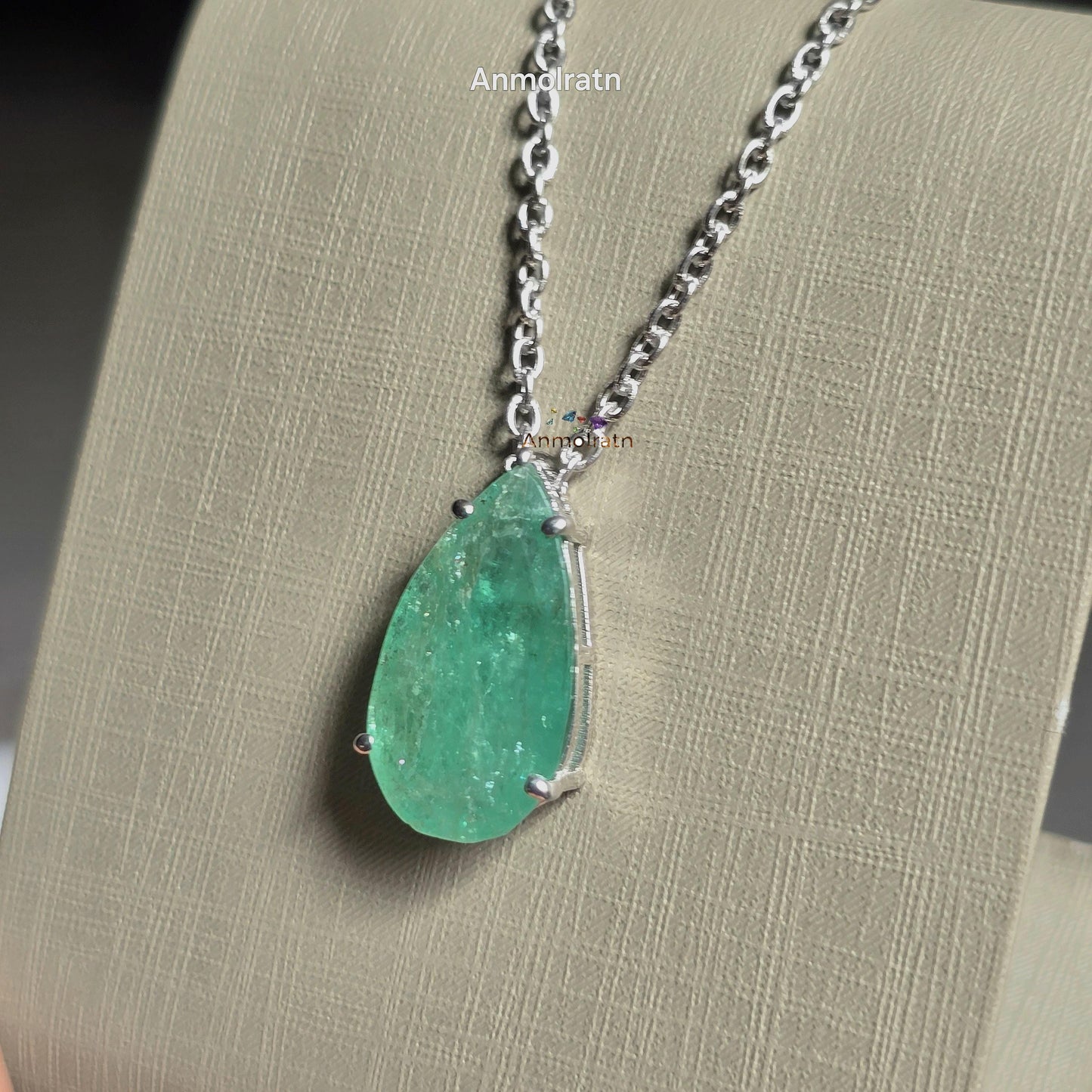 Emerald Pendant For Women, 6.84Ct Natural Colombian Emerald Pear Necklace Gift For Her, Green Emerald Dainty Necklace, Birthstone Necklace