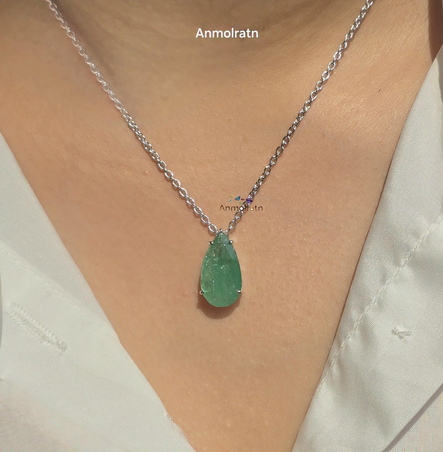 Emerald Pendant For Women, 6.84Ct Natural Colombian Emerald Pear Necklace Gift For Her, Green Emerald Dainty Necklace, Birthstone Necklace