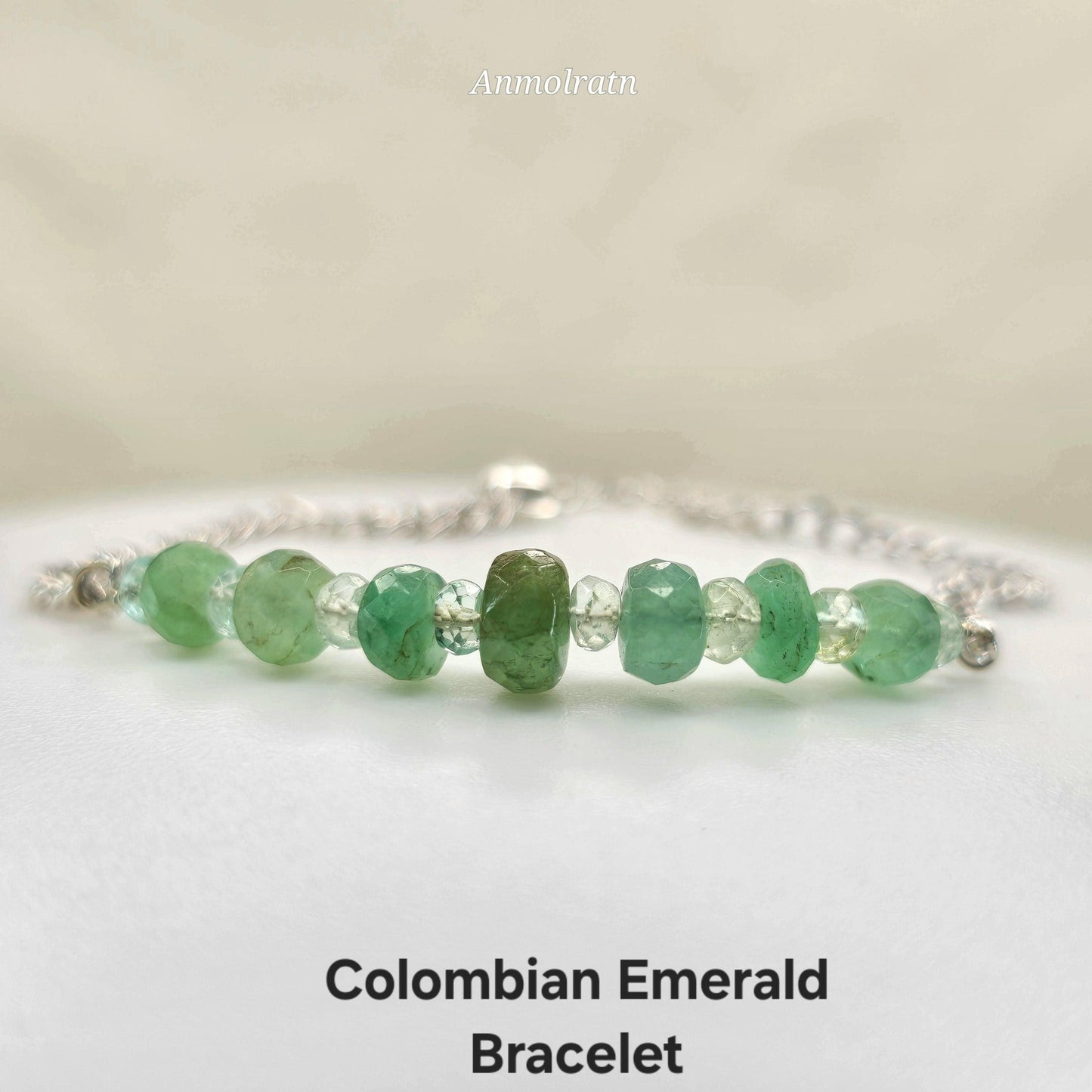 Raw Emerald Bracelet, Colombian Emerald Beaded Bracelet, Natural Emerald Dainty Birthstone Silver Bracelet Gemstone Bracelet For Men & Women