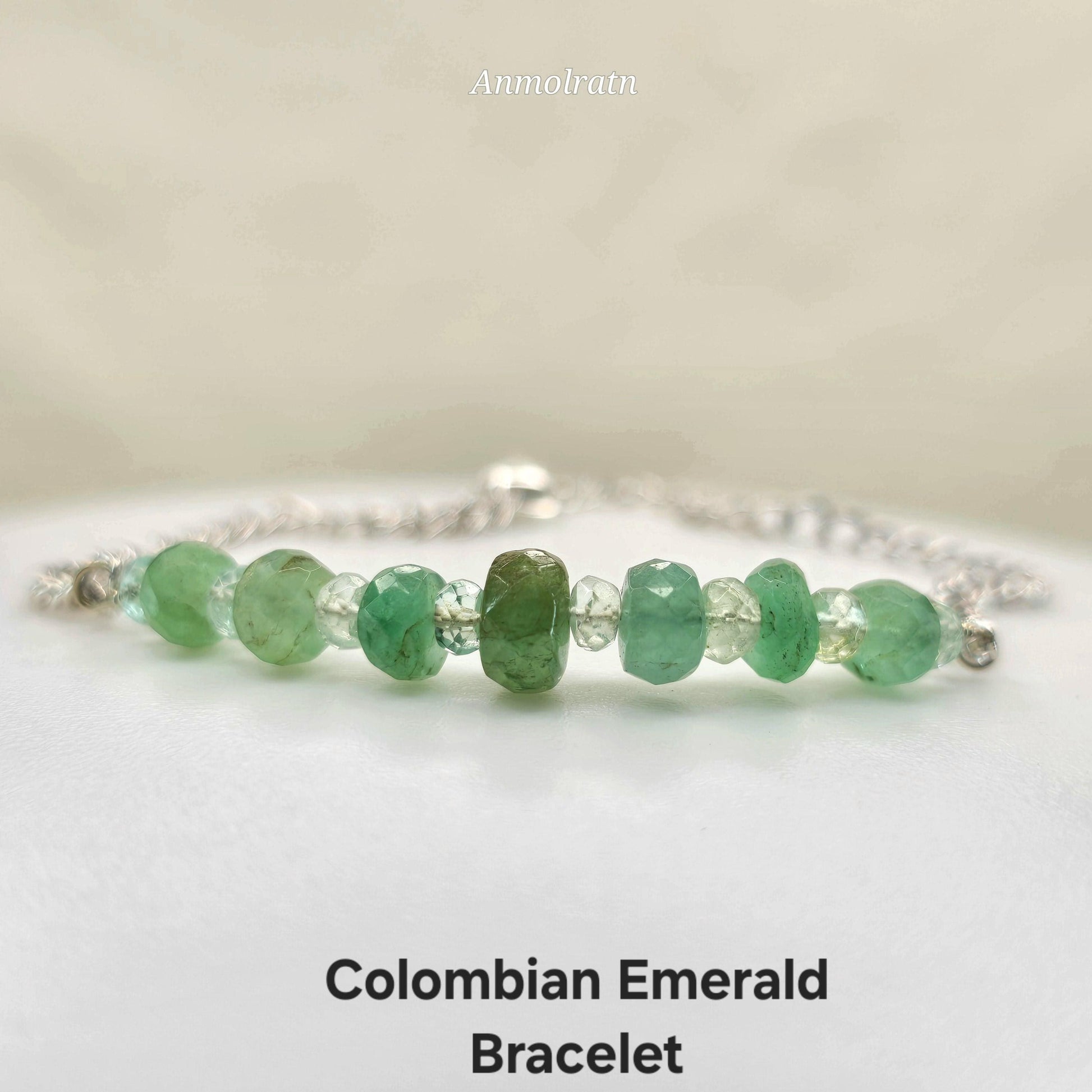 Raw Emerald Bracelet, Colombian Emerald Beaded Bracelet, Natural Emerald Dainty Birthstone Silver Bracelet Gemstone Bracelet For Men & Women