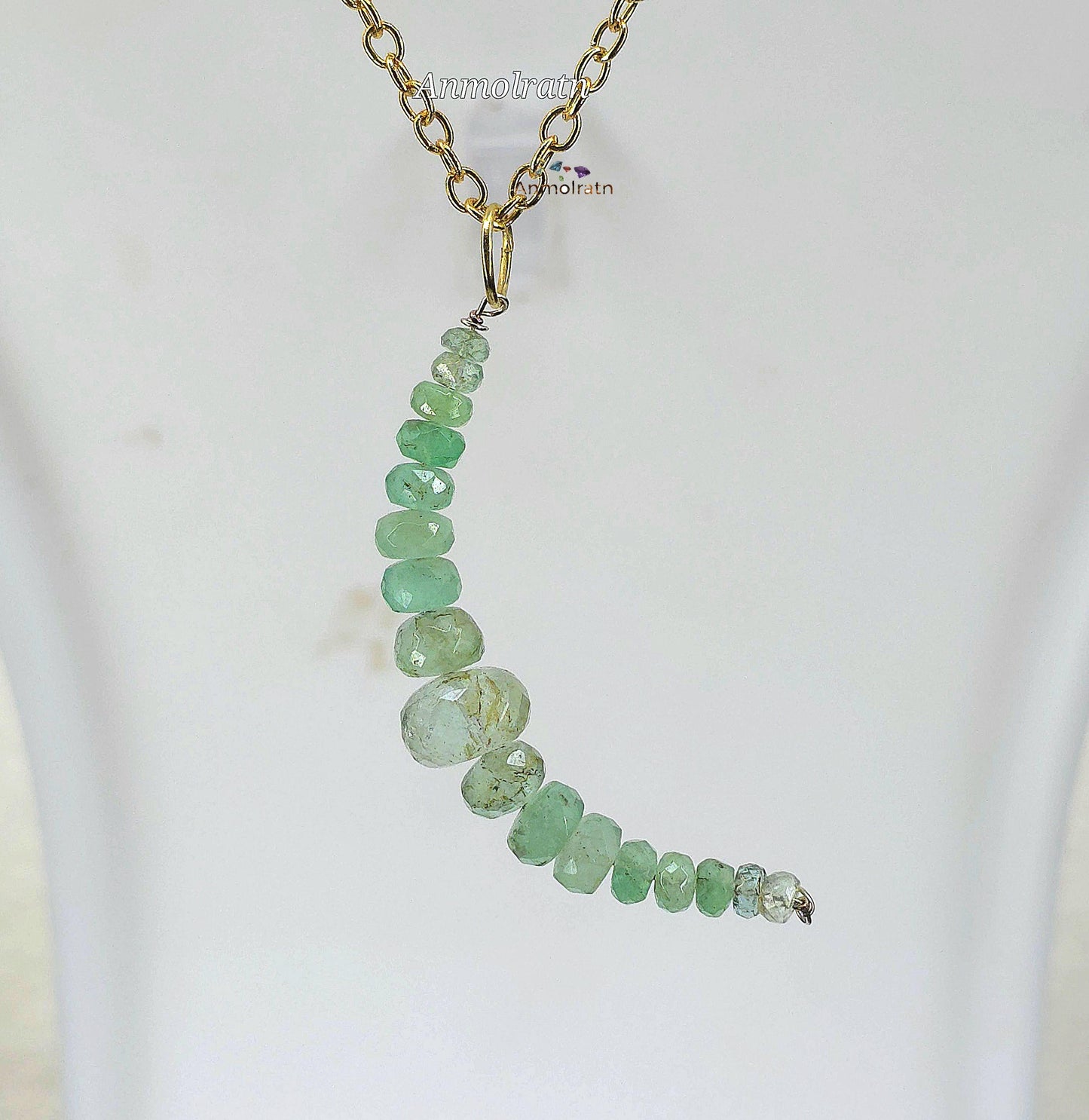 Raw Emerald Pendant, Colombian Emerald Beaded Pendant, Emerald Drop Pendant, Emerald Crescent Charm For Necklace, Emerald Charm Pendant Gift