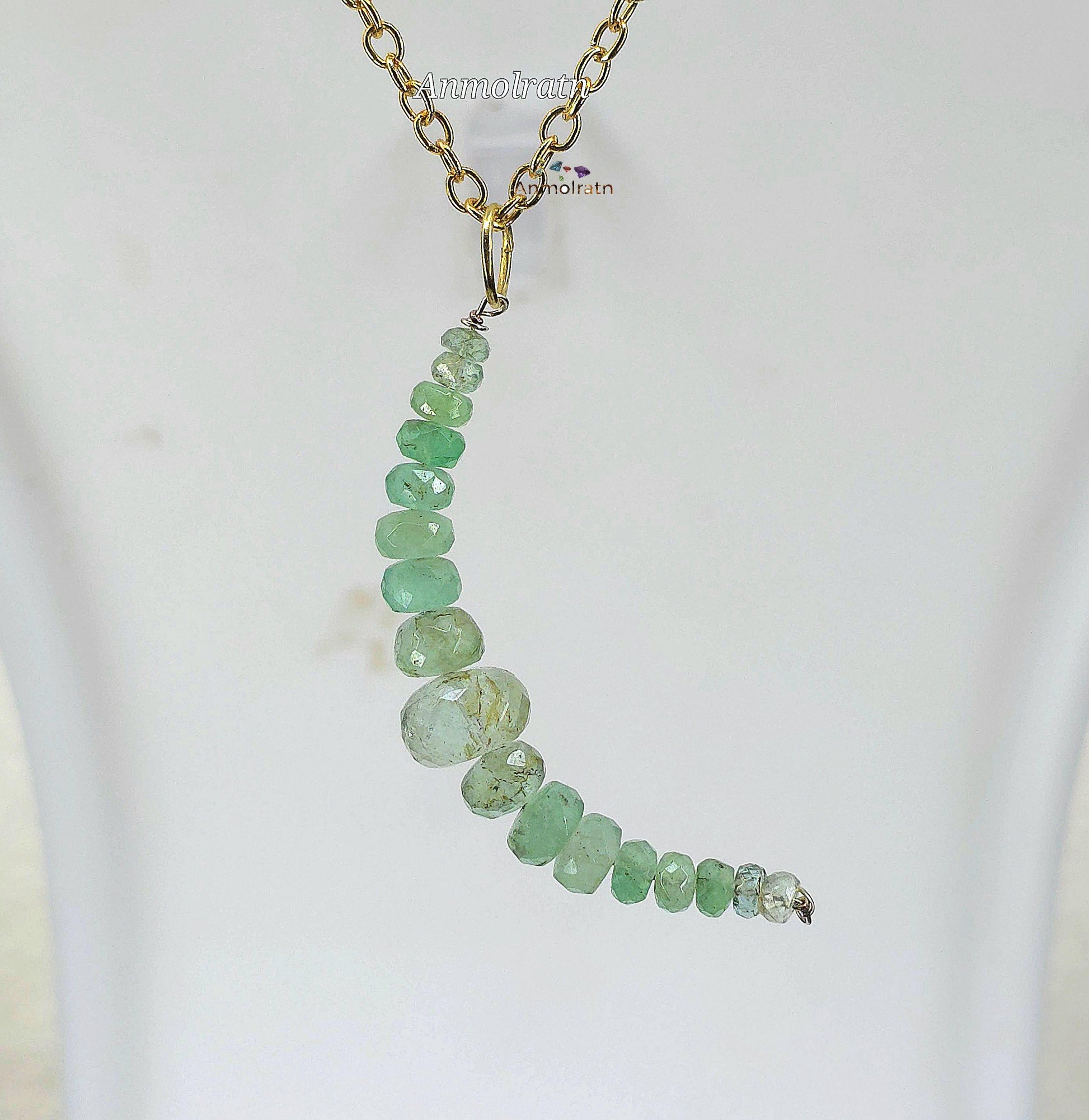 Raw Emerald Pendant, Colombian Emerald Beaded Pendant, Emerald Drop Pendant, Emerald Crescent Charm For Necklace, Emerald Charm Pendant Gift