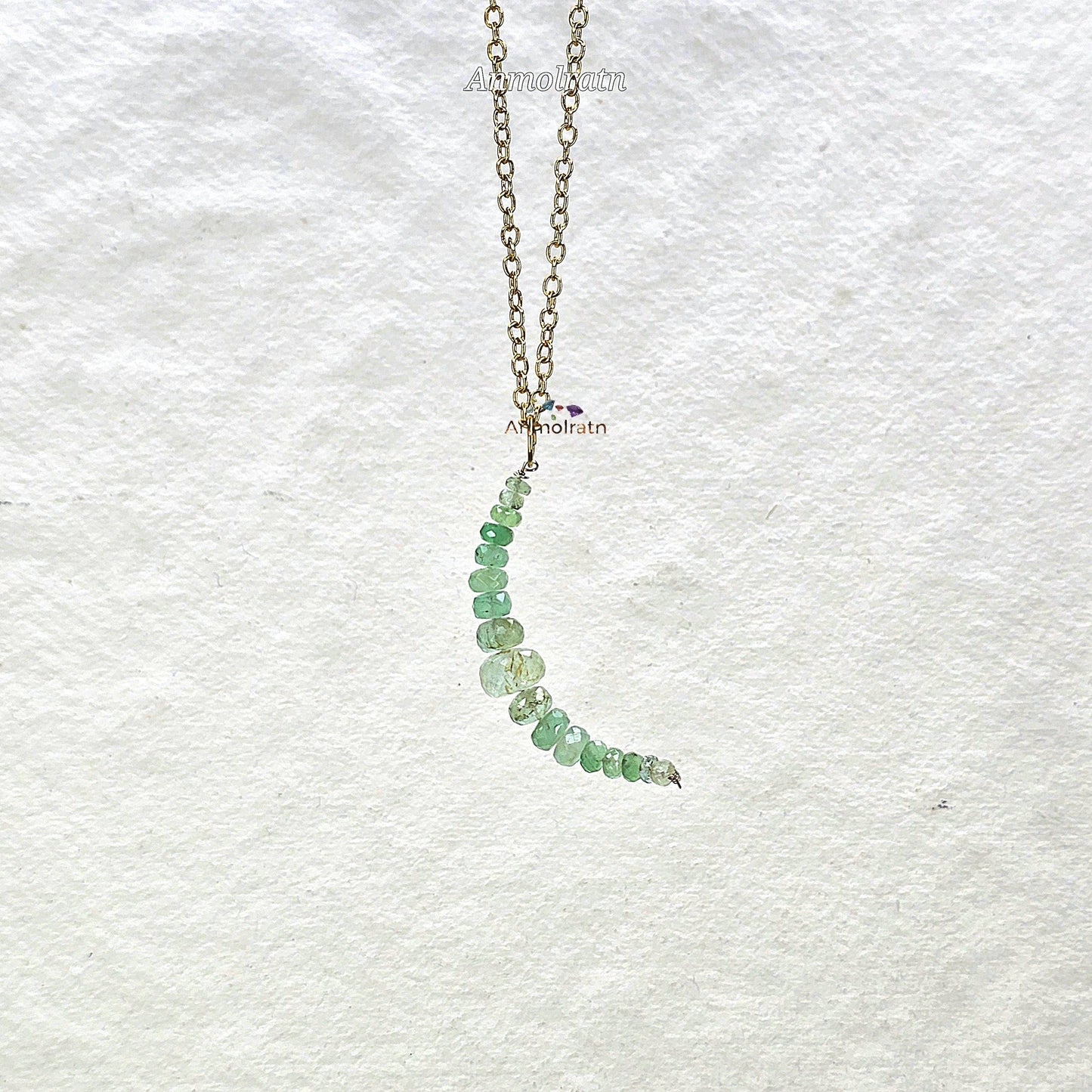 Raw Emerald Pendant, Colombian Emerald Beaded Pendant, Emerald Drop Pendant, Emerald Crescent Charm For Necklace, Emerald Charm Pendant Gift