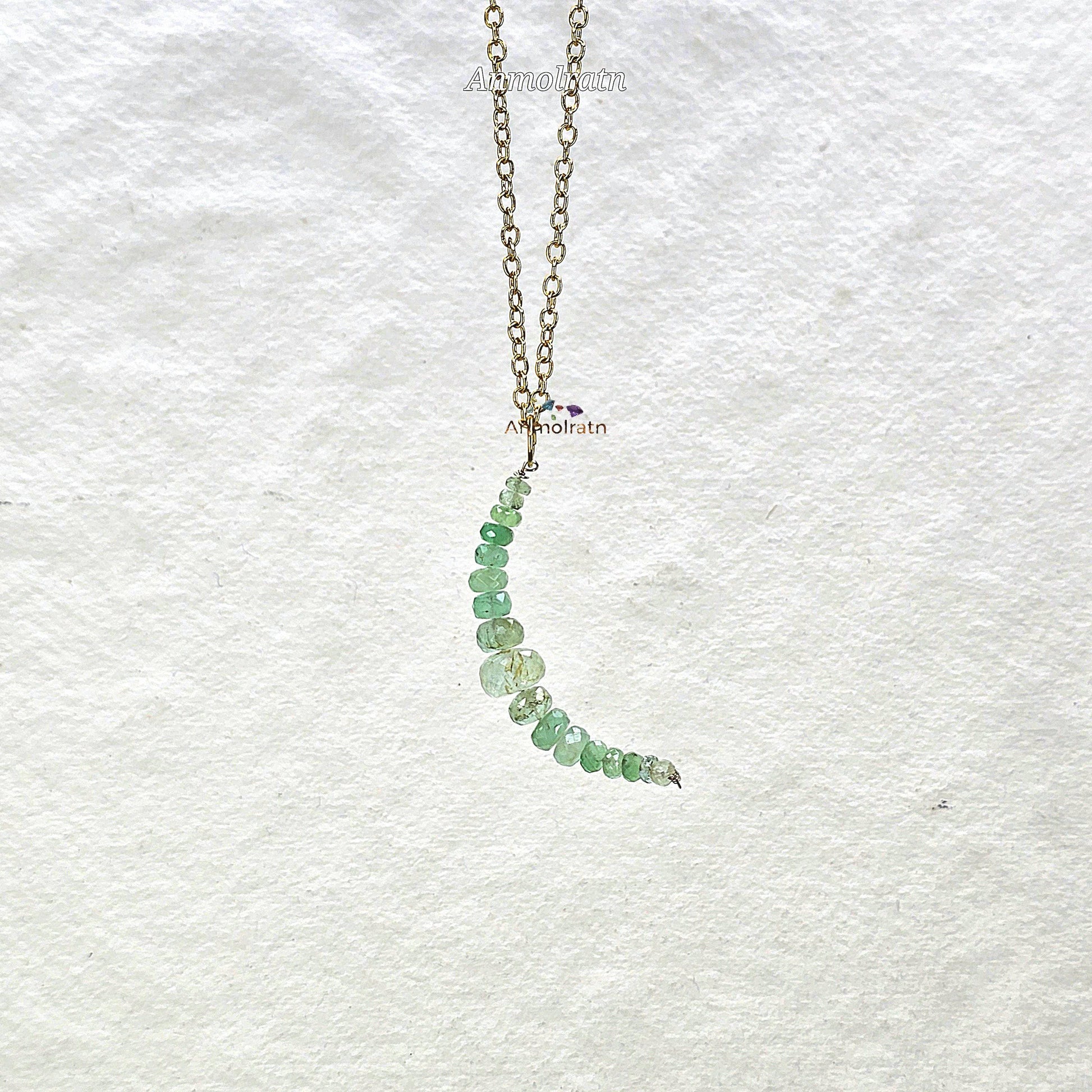 Raw Emerald Pendant, Colombian Emerald Beaded Pendant, Emerald Drop Pendant, Emerald Crescent Charm For Necklace, Emerald Charm Pendant Gift