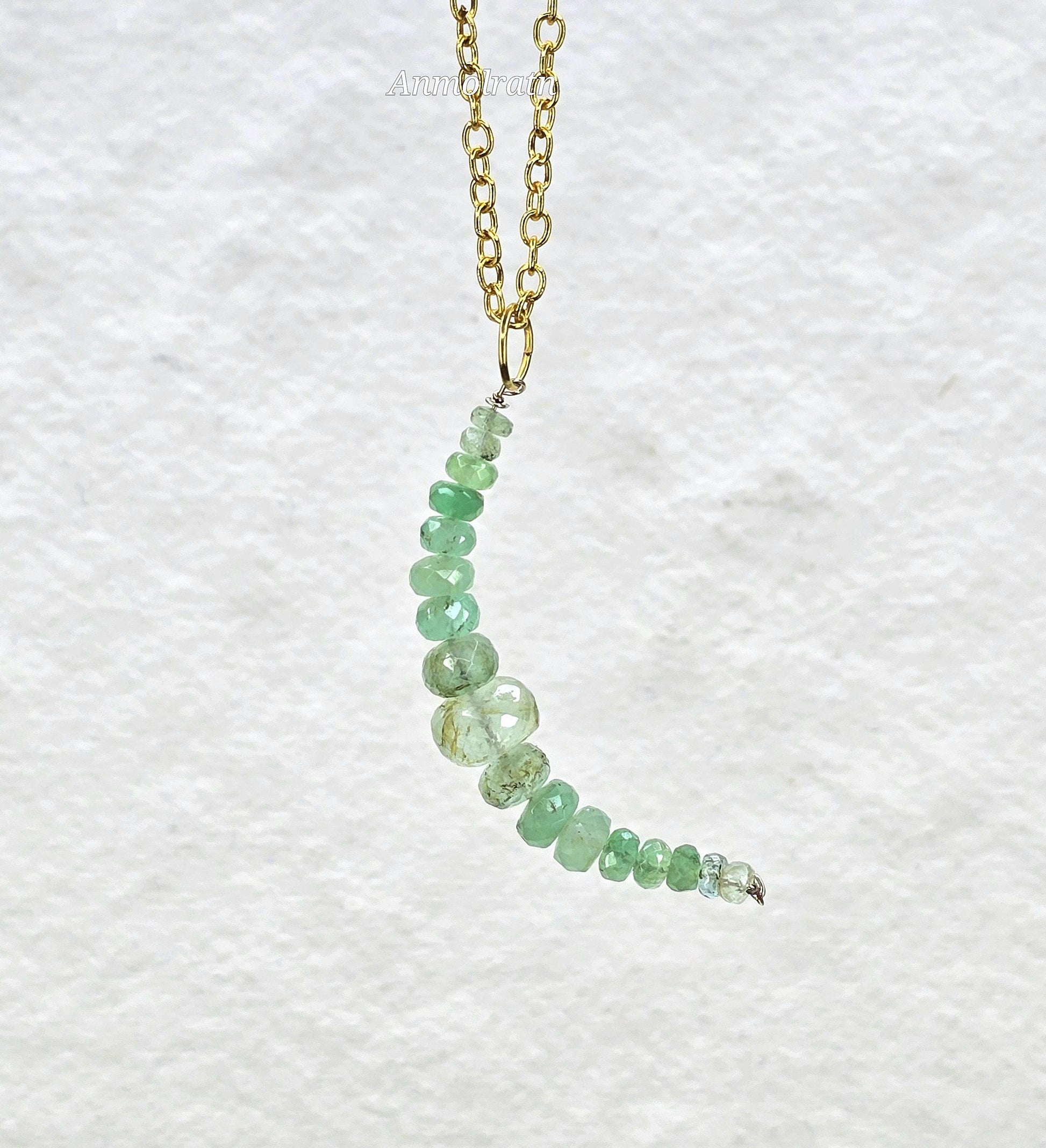 Raw Emerald Pendant, Colombian Emerald Beaded Pendant, Emerald Drop Pendant, Emerald Crescent Charm For Necklace, Emerald Charm Pendant Gift