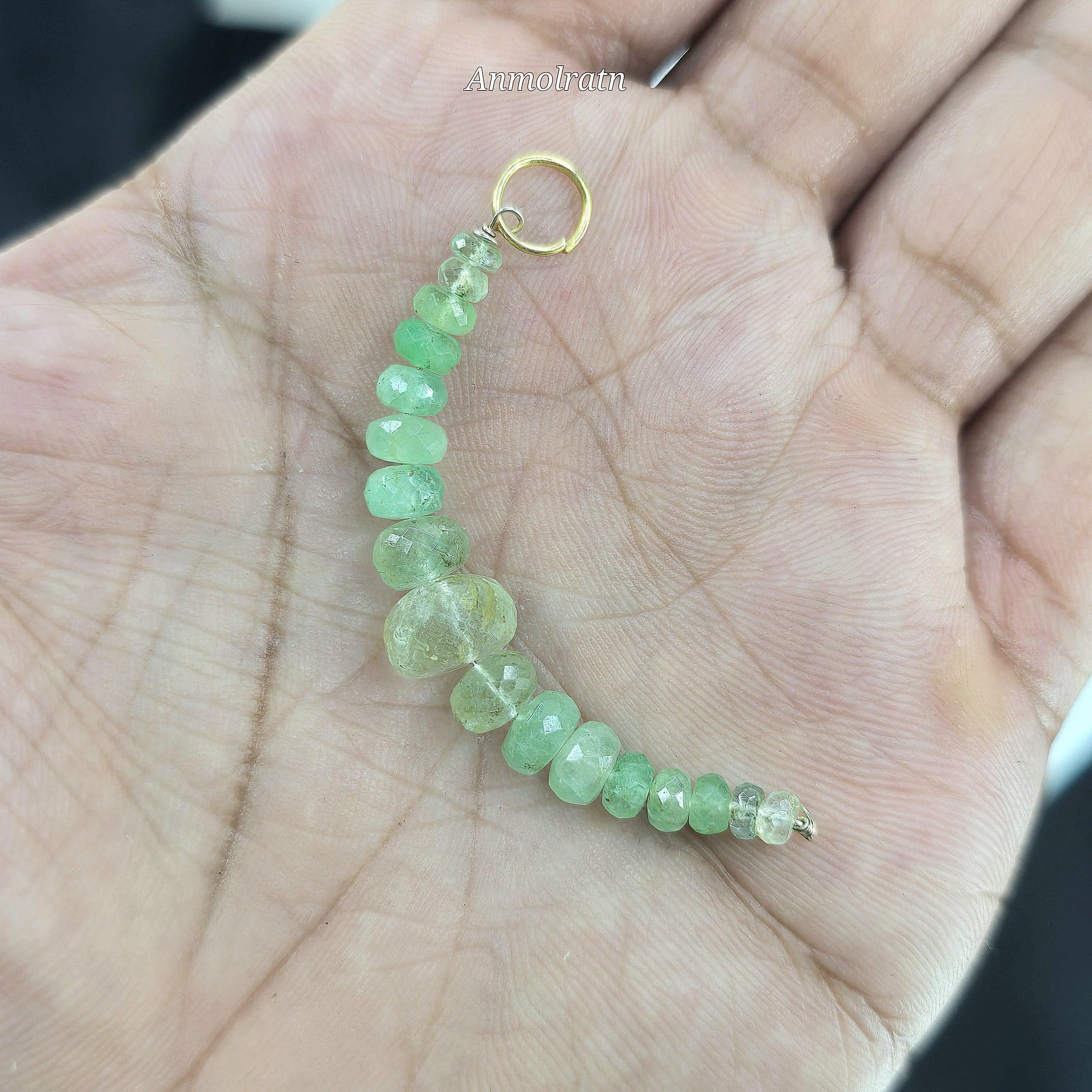 Raw Emerald Pendant, Colombian Emerald Beaded Pendant, Emerald Drop Pendant, Emerald Crescent Charm For Necklace, Emerald Charm Pendant Gift